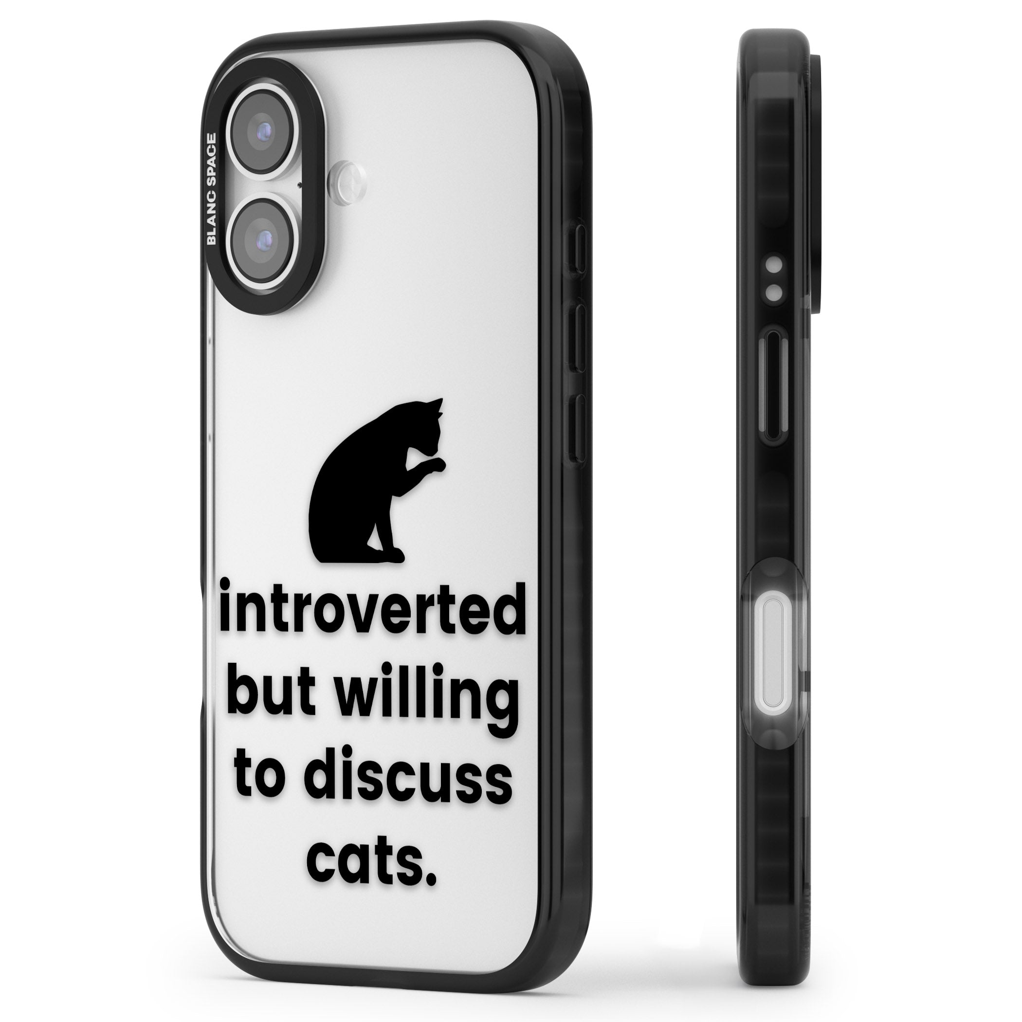 Introverted But Willing To Discuss Cats iPhone 17 Impact Black Phone Case Side Profile
