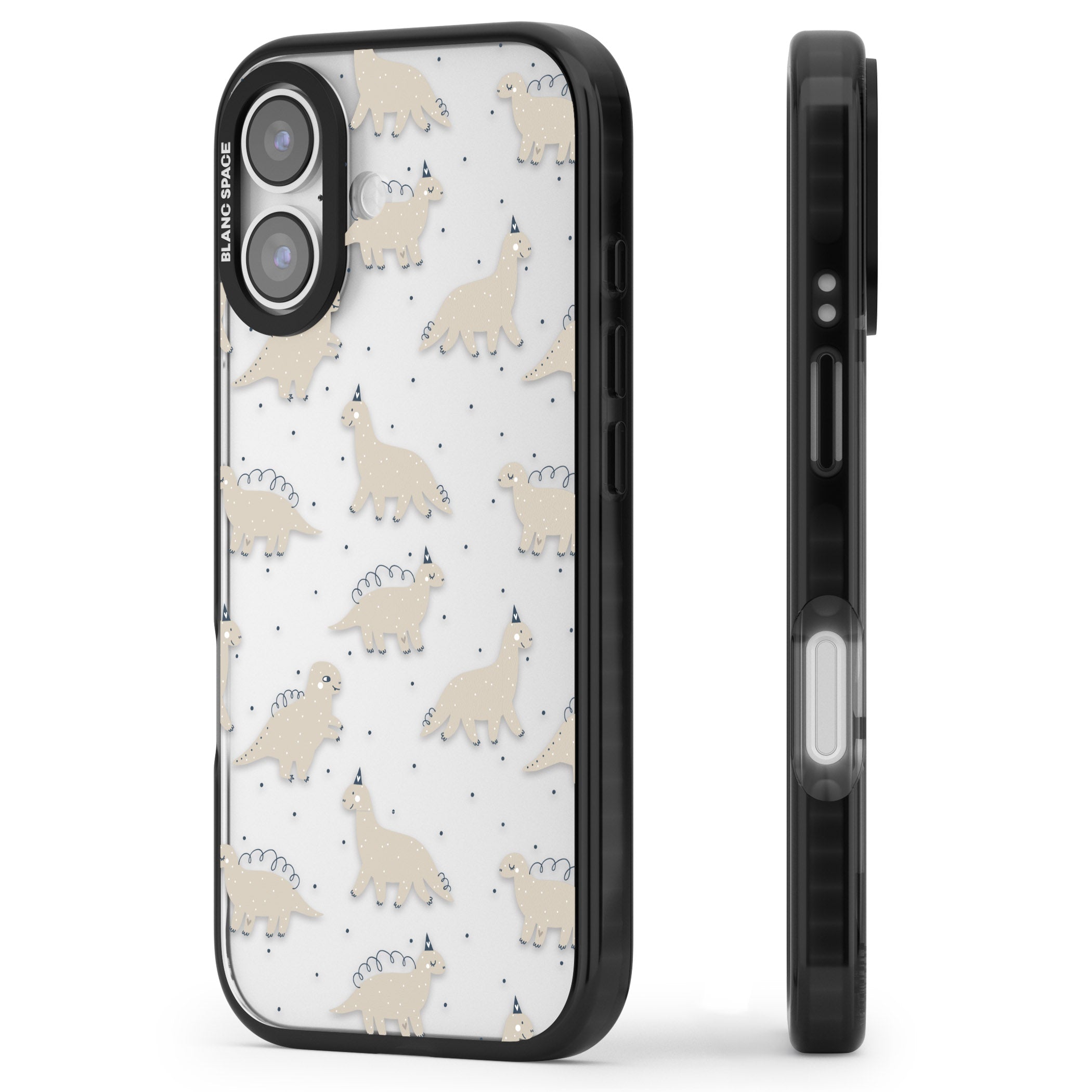 Adorable Dino Pattern iPhone 17 Impact Black Phone Case Side Profile