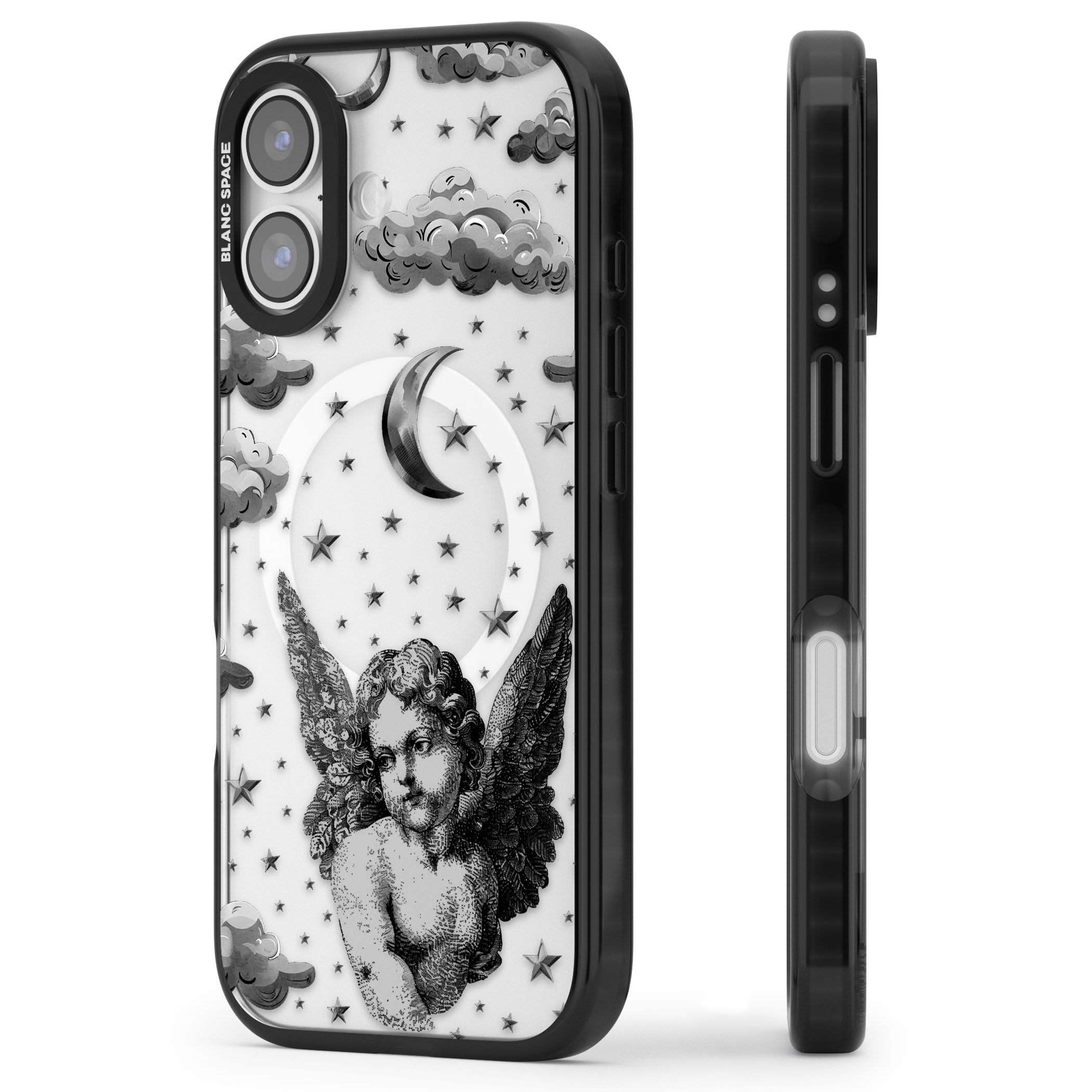 Celestial Cherub iPhone 17 Impact Pro Black Phone Case Side Profile