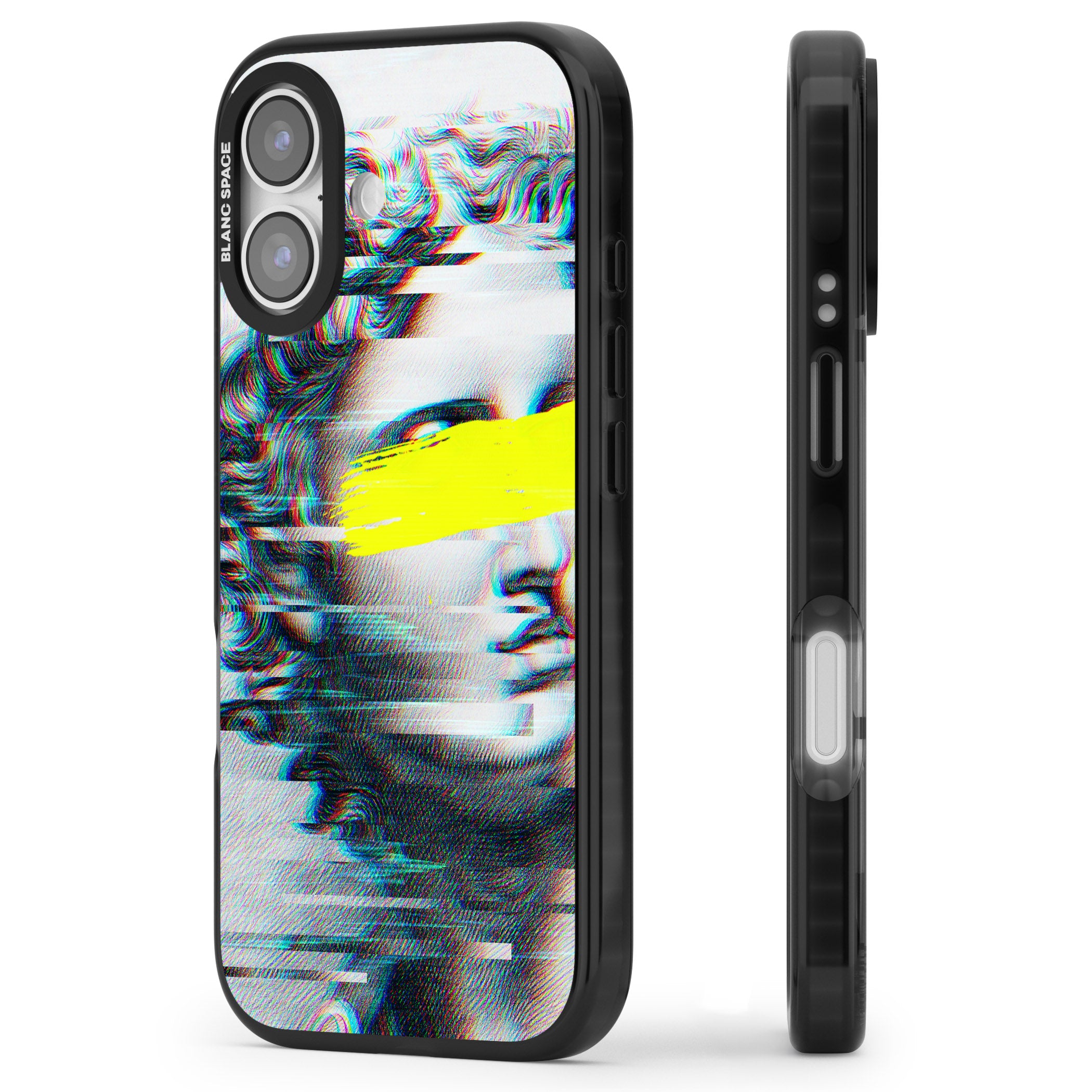 Glitched Fragment iPhone 17 Impact Pro Black Phone Case Side Profile