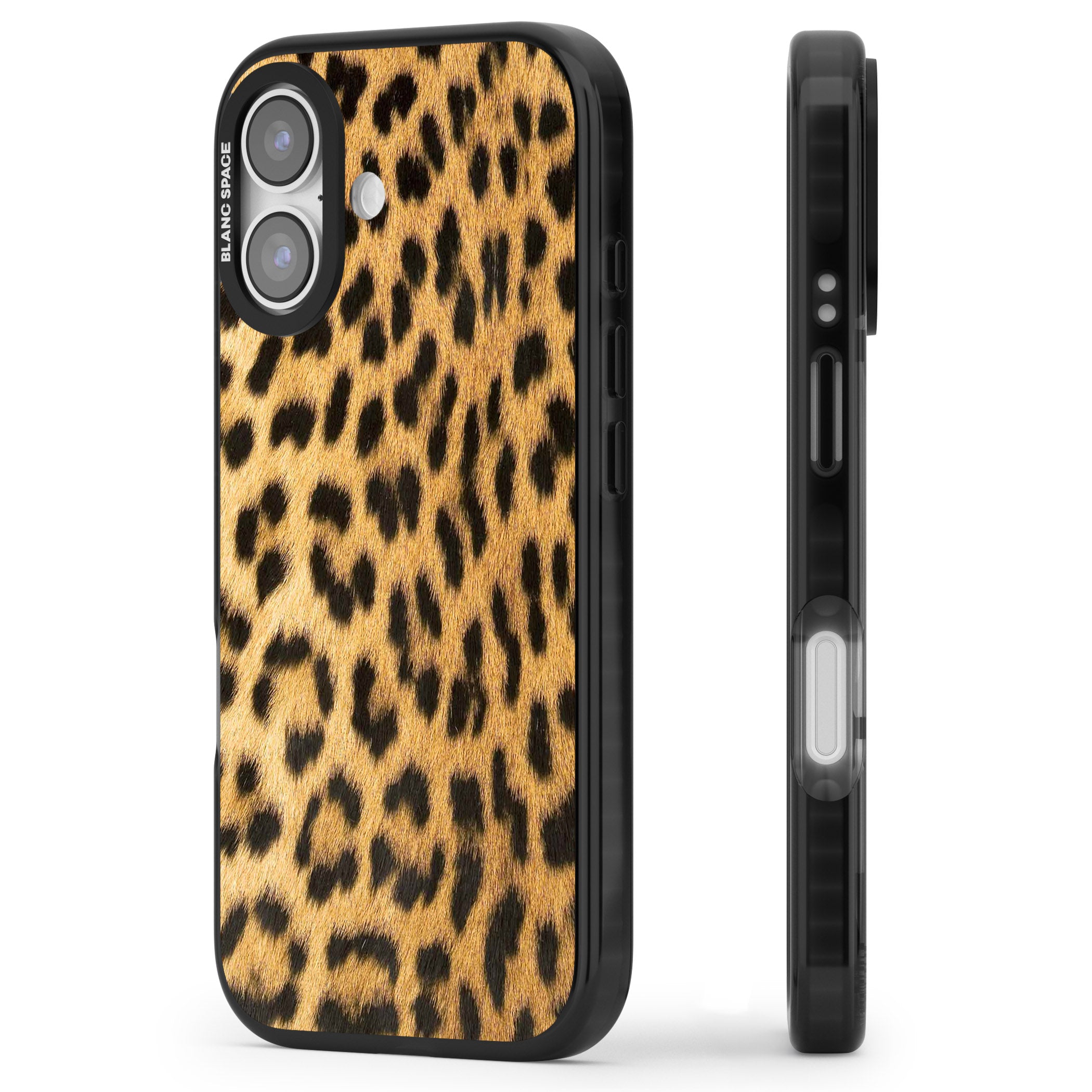 Designer Fashion Gold Leopard Print iPhone 17 Impact Pro Black Phone Case Side Profile