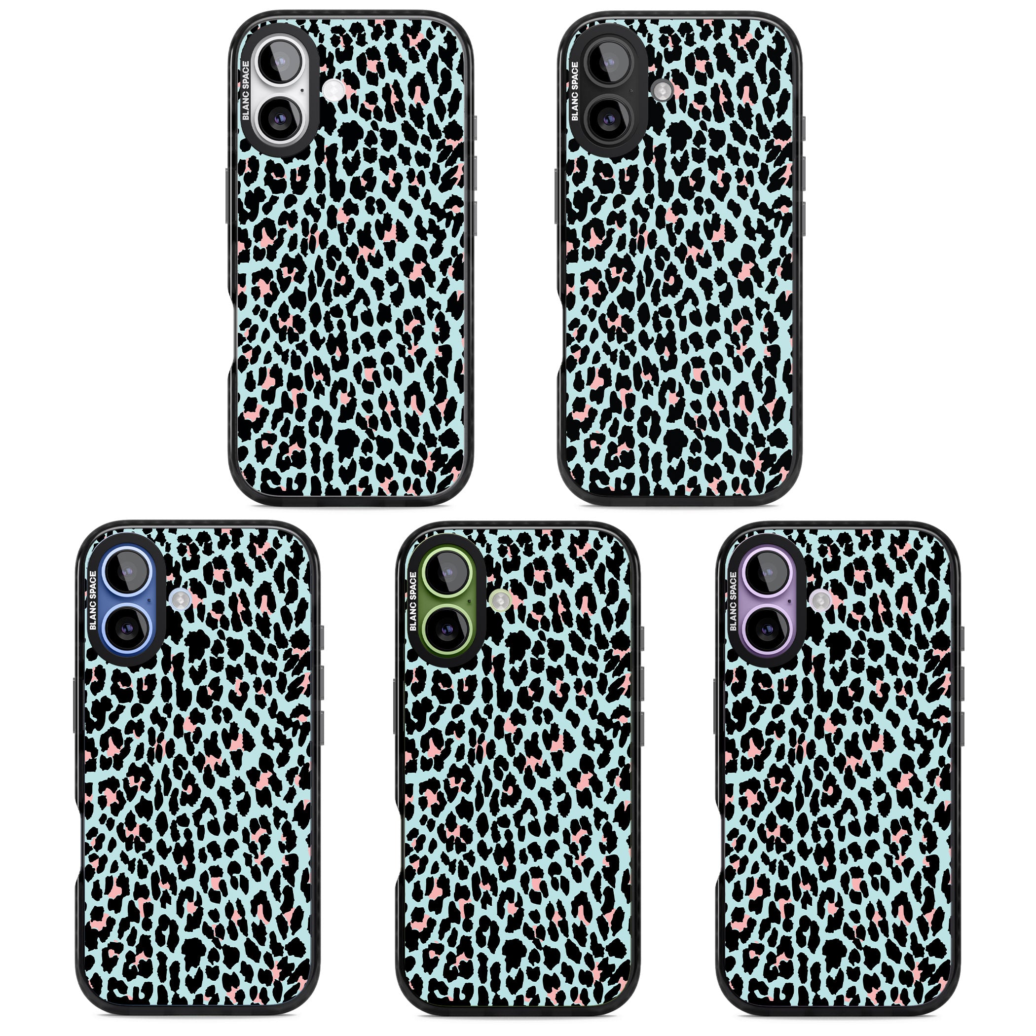 Pastel Blue & Pink Leopard Print iPhone 17 Impact Pro Black Phone Case APT Impact Protection