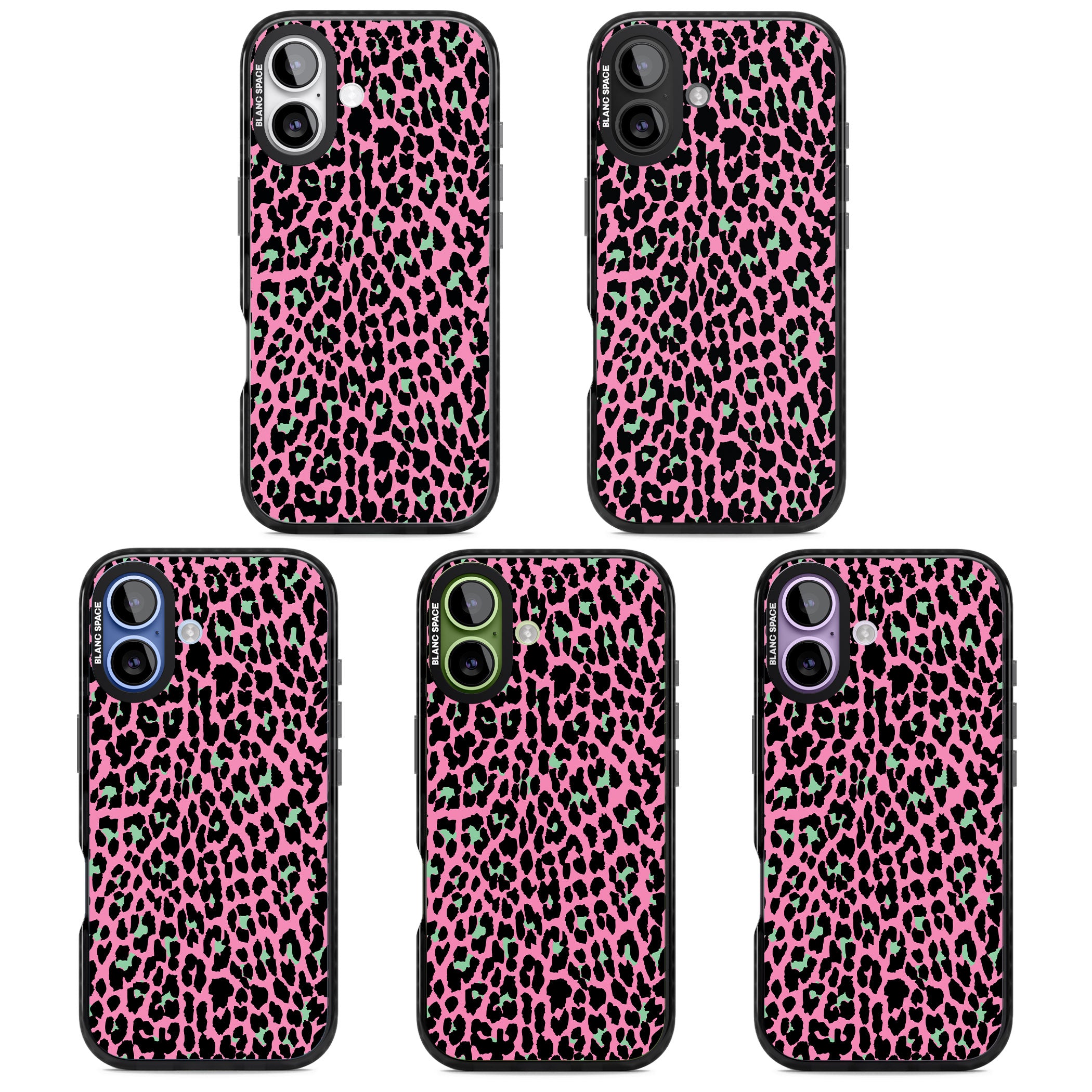 Pink & Green Leopard iPhone 17 Impact Pro Black Phone Case APT Impact Protection