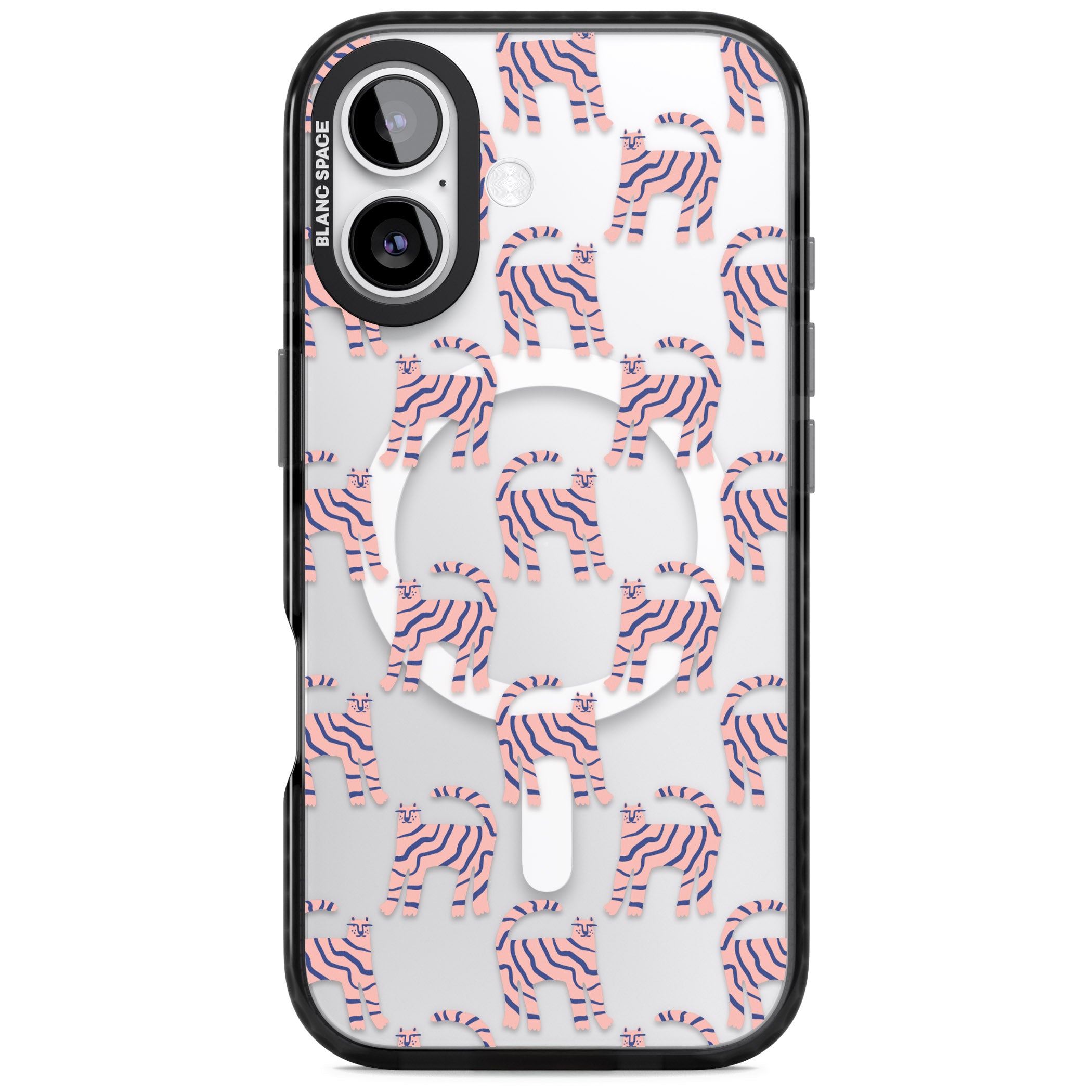 Pink And Blue Cat Pattern iPhone 17 Impact Pro Black Phone Case