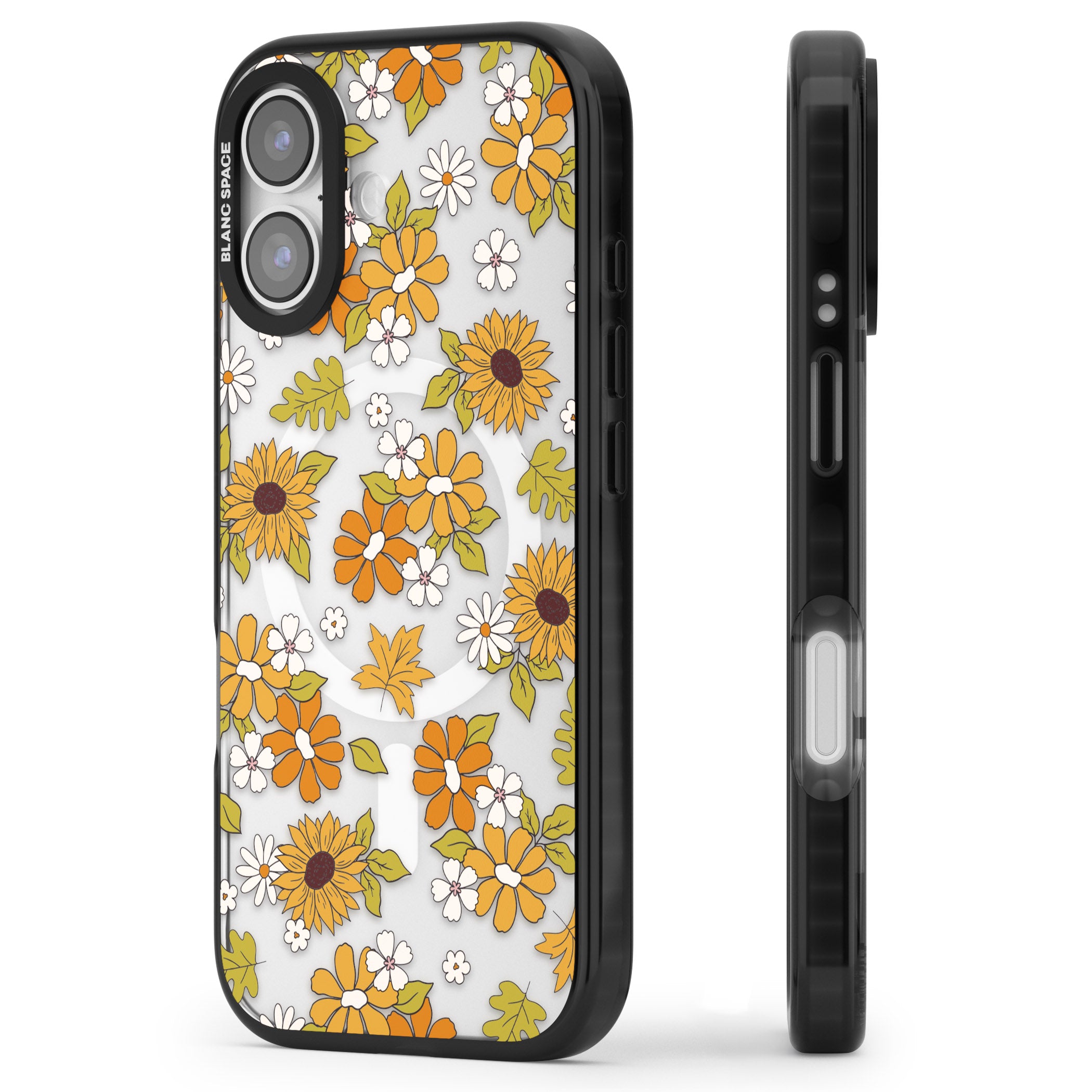 Boho Sunflowers iPhone 17 Impact Pro Black Phone Case Side Profile