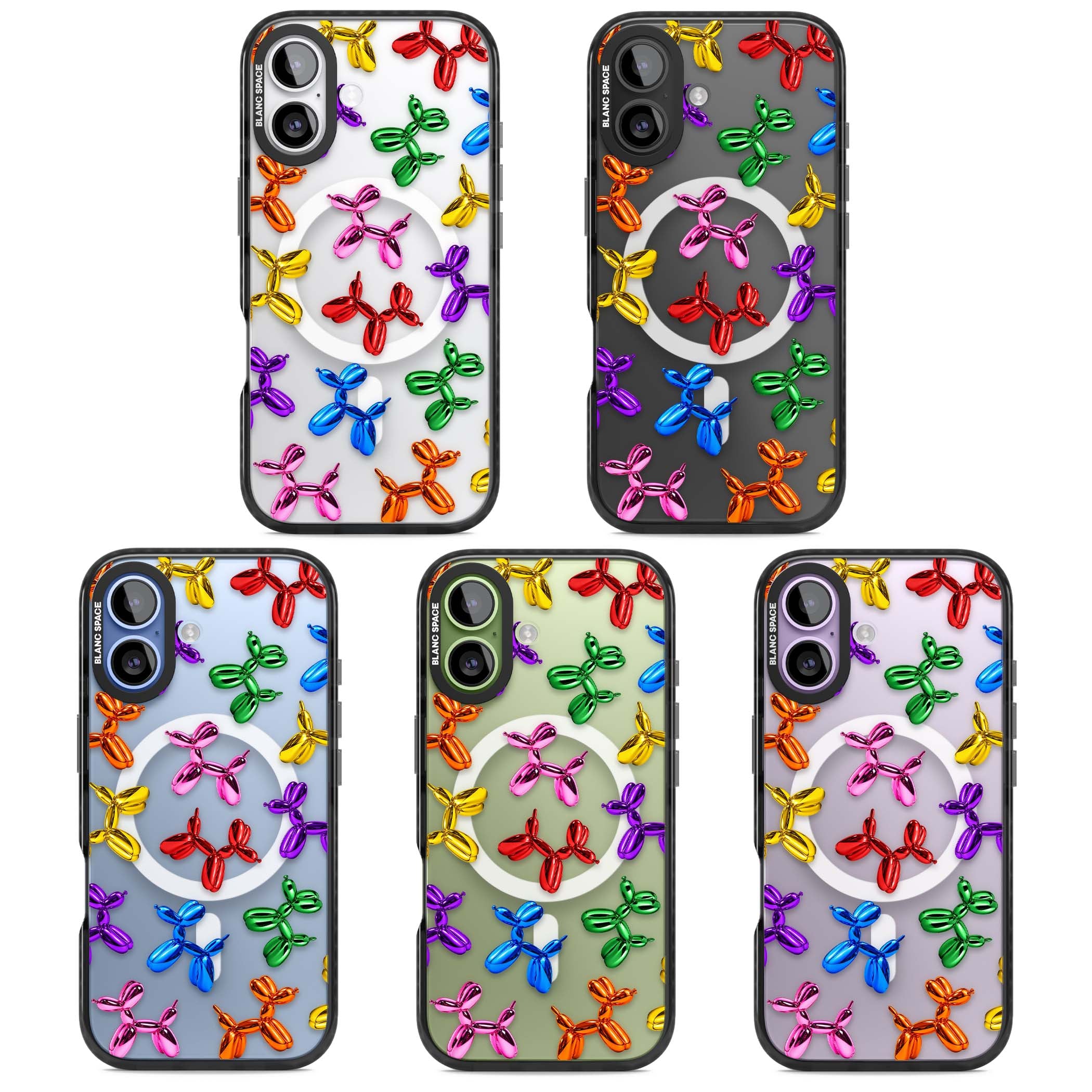 Balloon Dogs pop art iPhone case featuring rainbow chrome balloon dogs in Jeff Koons style | Black Impact Magsafe case for iPhone 17