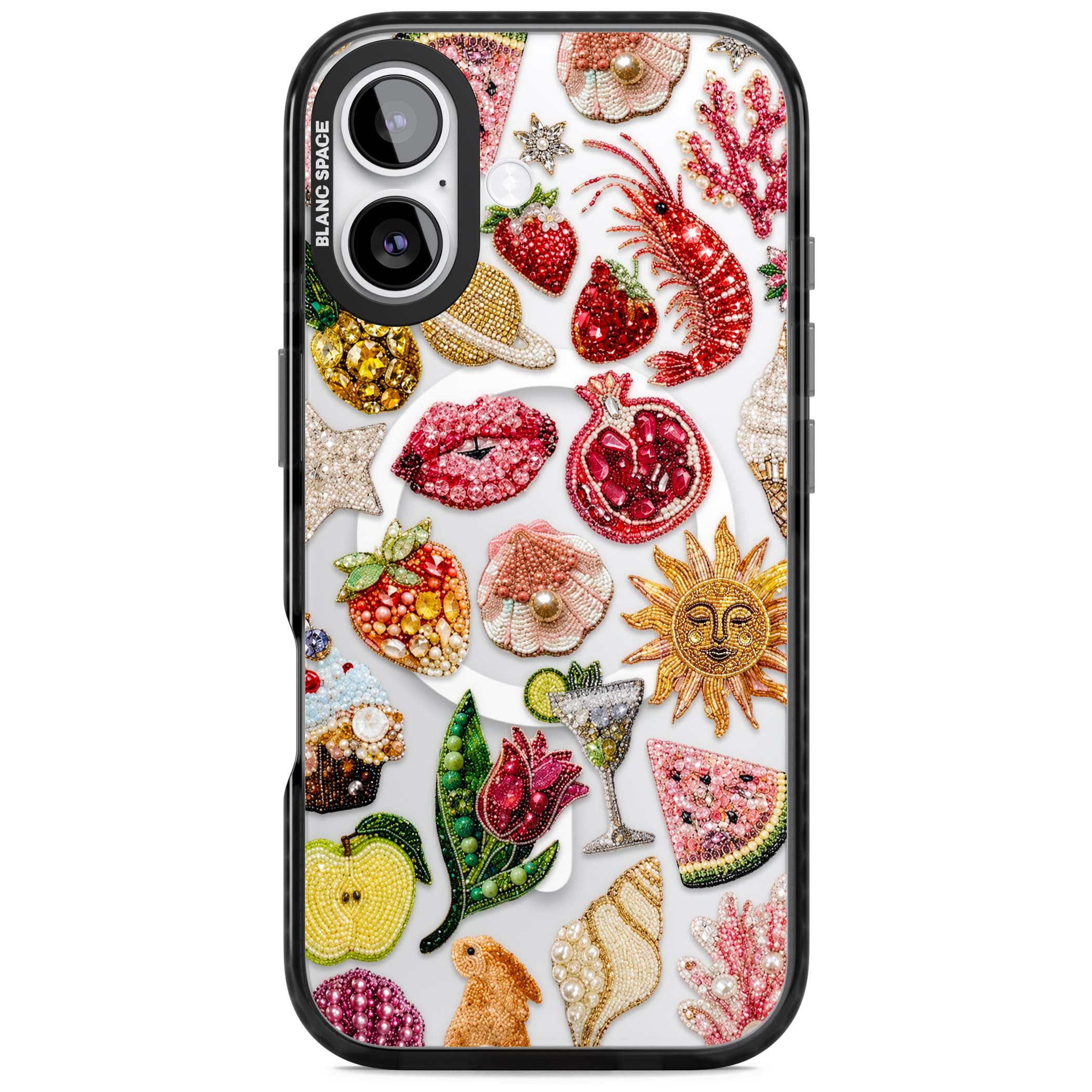 Beaded Riviera coquette iPhone case | Black Impact Magsafe case for iPhone 17