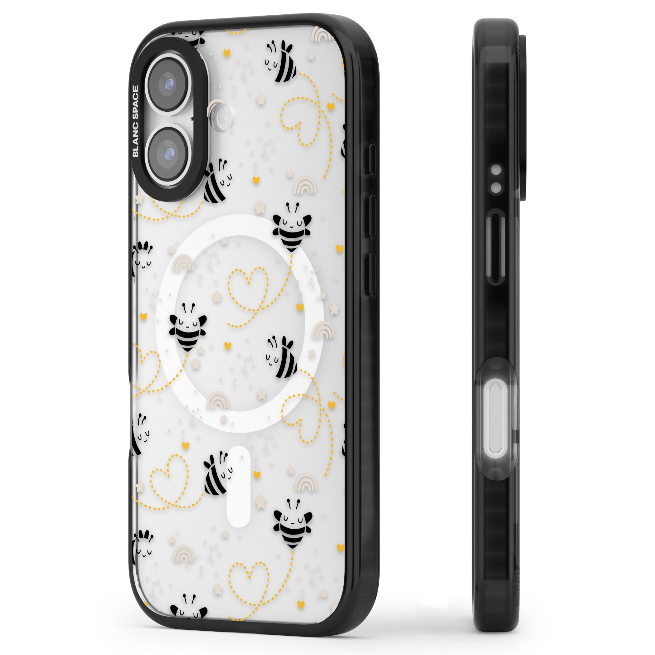 Bee Hearts Pattern iPhone 17 Impact Pro Black Phone Case Side Profile