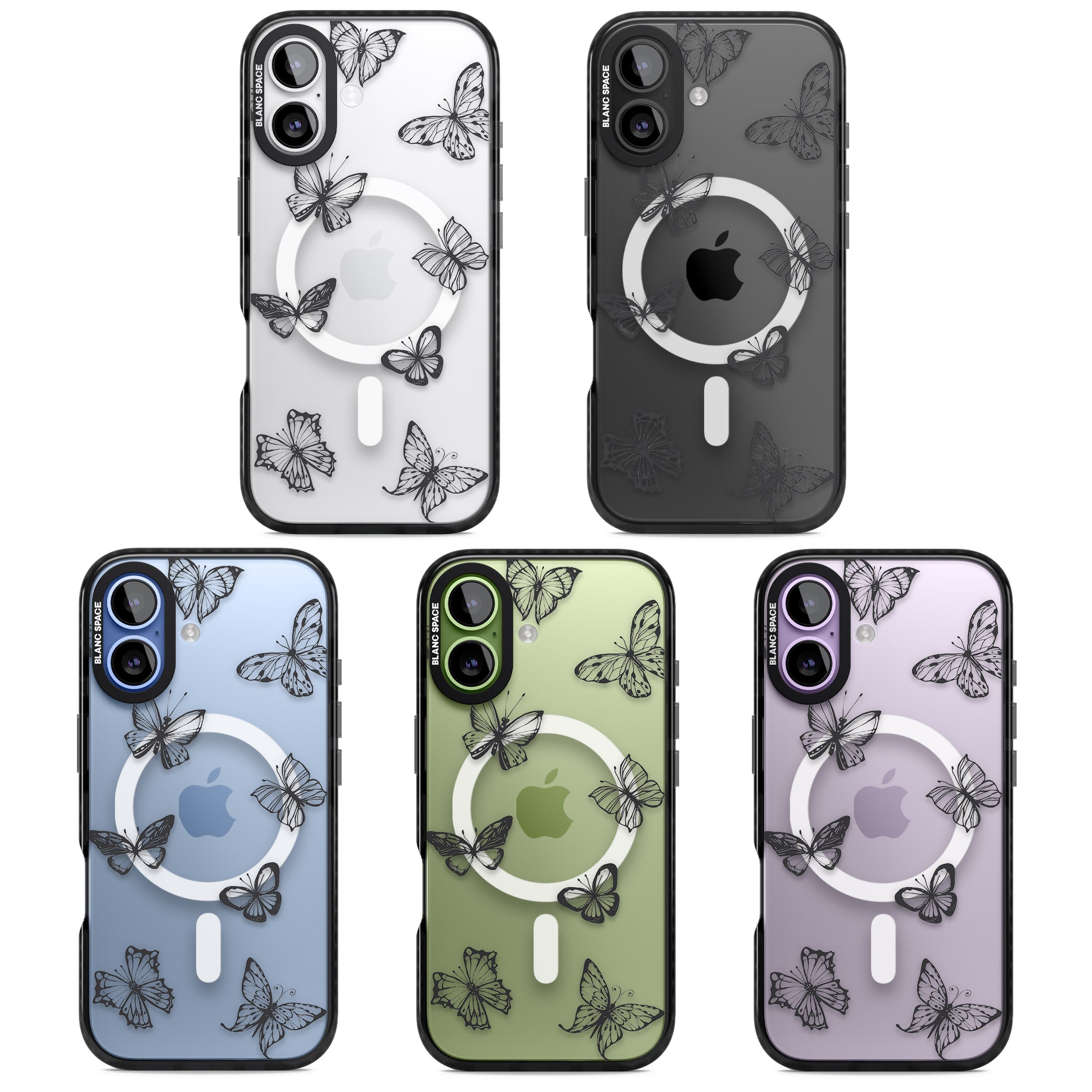 Grey Butterfly Line Pattern iPhone 17 Impact Pro Black Phone Case APT Impact Protection