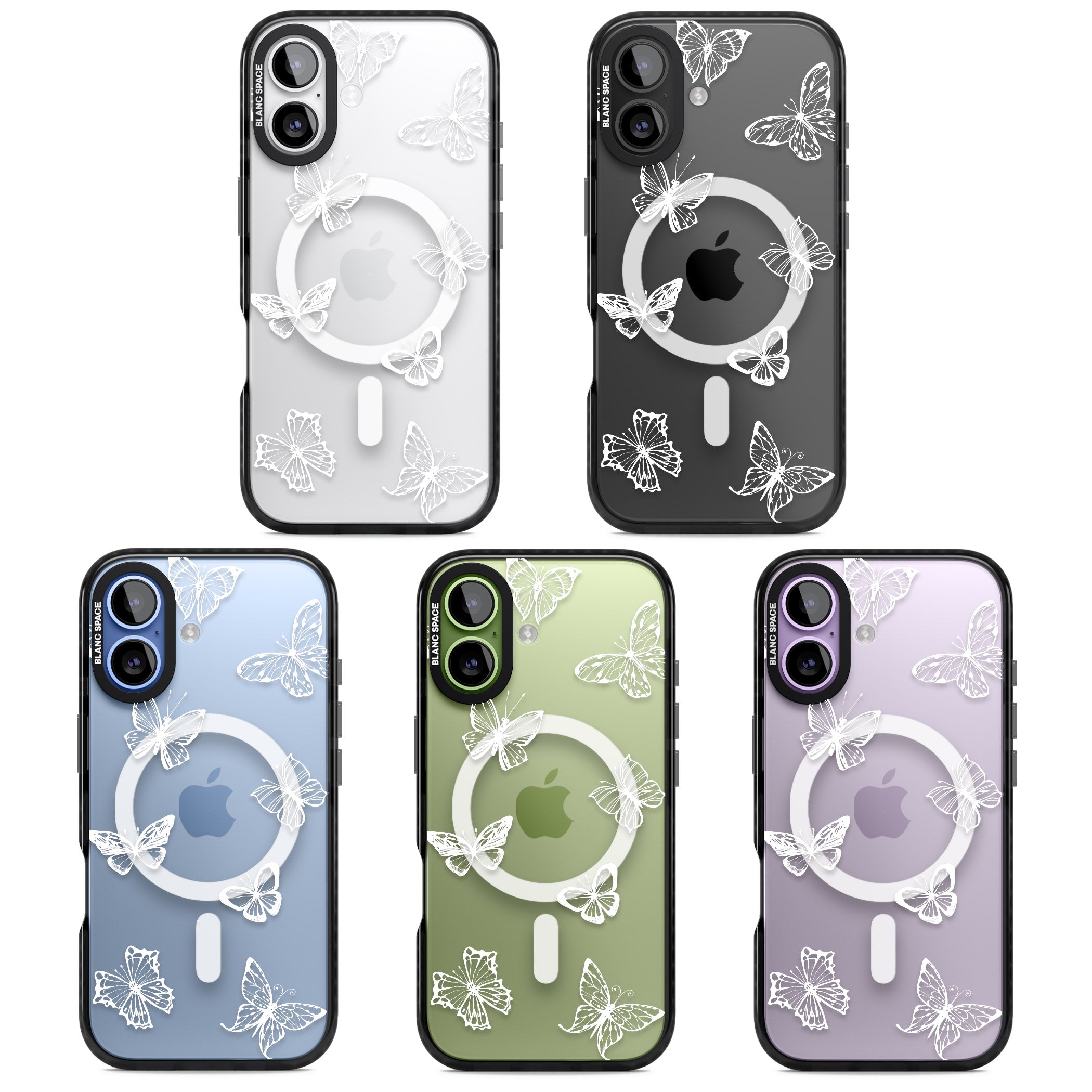 White Butterfly Line Pattern iPhone 17 Impact Pro Black Phone Case APT Impact Protection