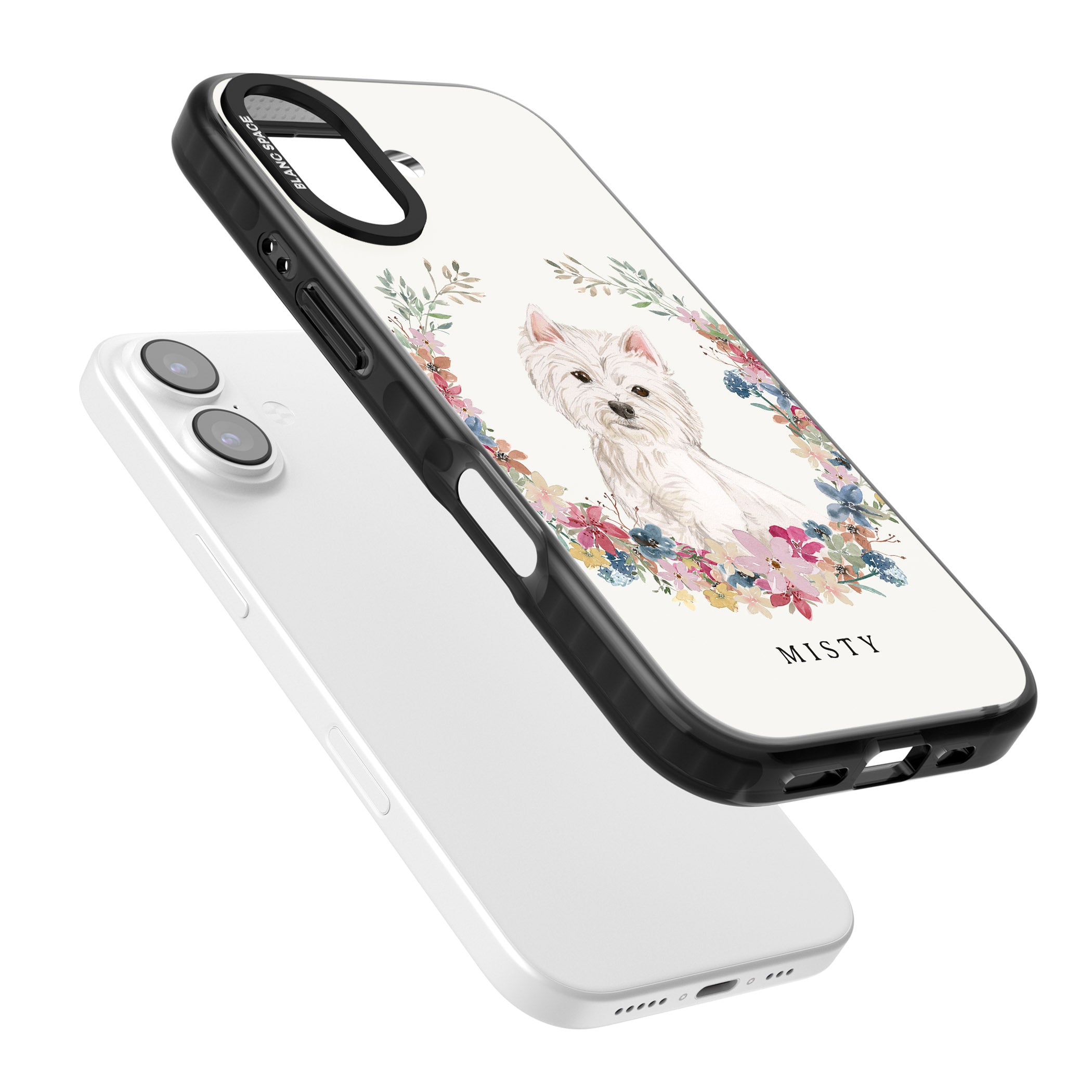 Personalised Westie Floral Portrait iPhone 17 Impact Pro Black Phone Case Colours