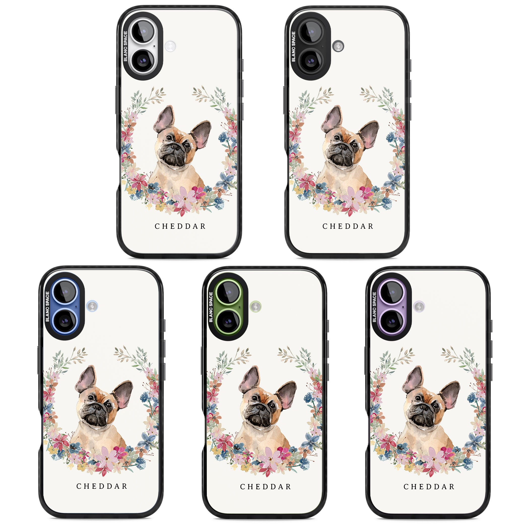 Personalised Tan French Bulldog Floral Portrait iPhone 17 Impact Pro Black Phone Case APT Impact Protection