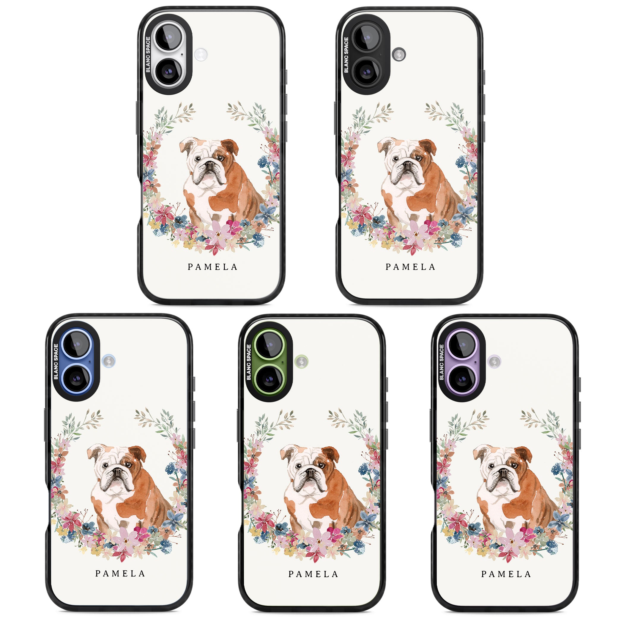 Personalised English Bulldog Floral Portrait iPhone 17 Impact Pro Black Phone Case APT Impact Protection
