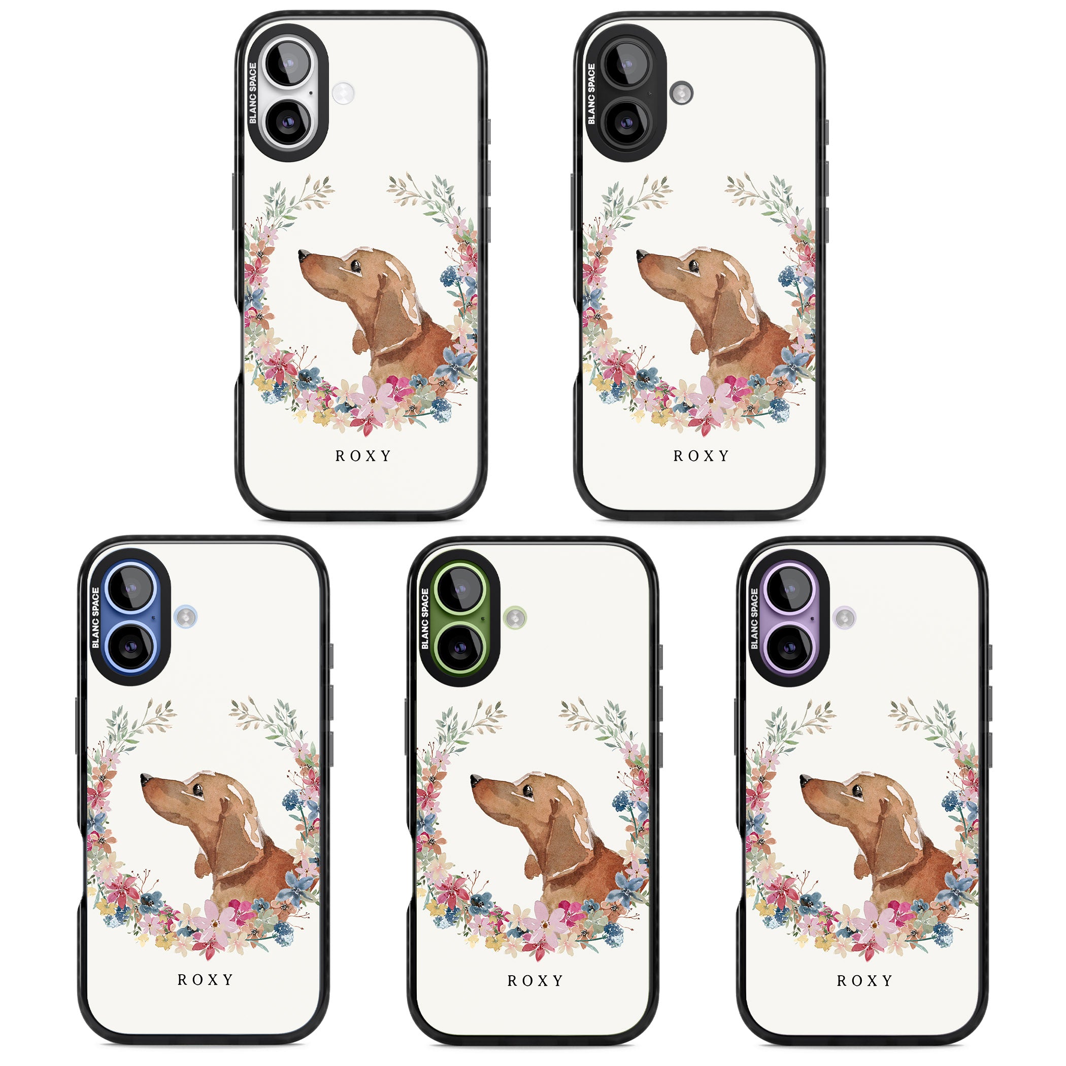 Personalised Tan Dachshund Floral Portrait iPhone 17 Impact Pro Black Phone Case APT Impact Protection