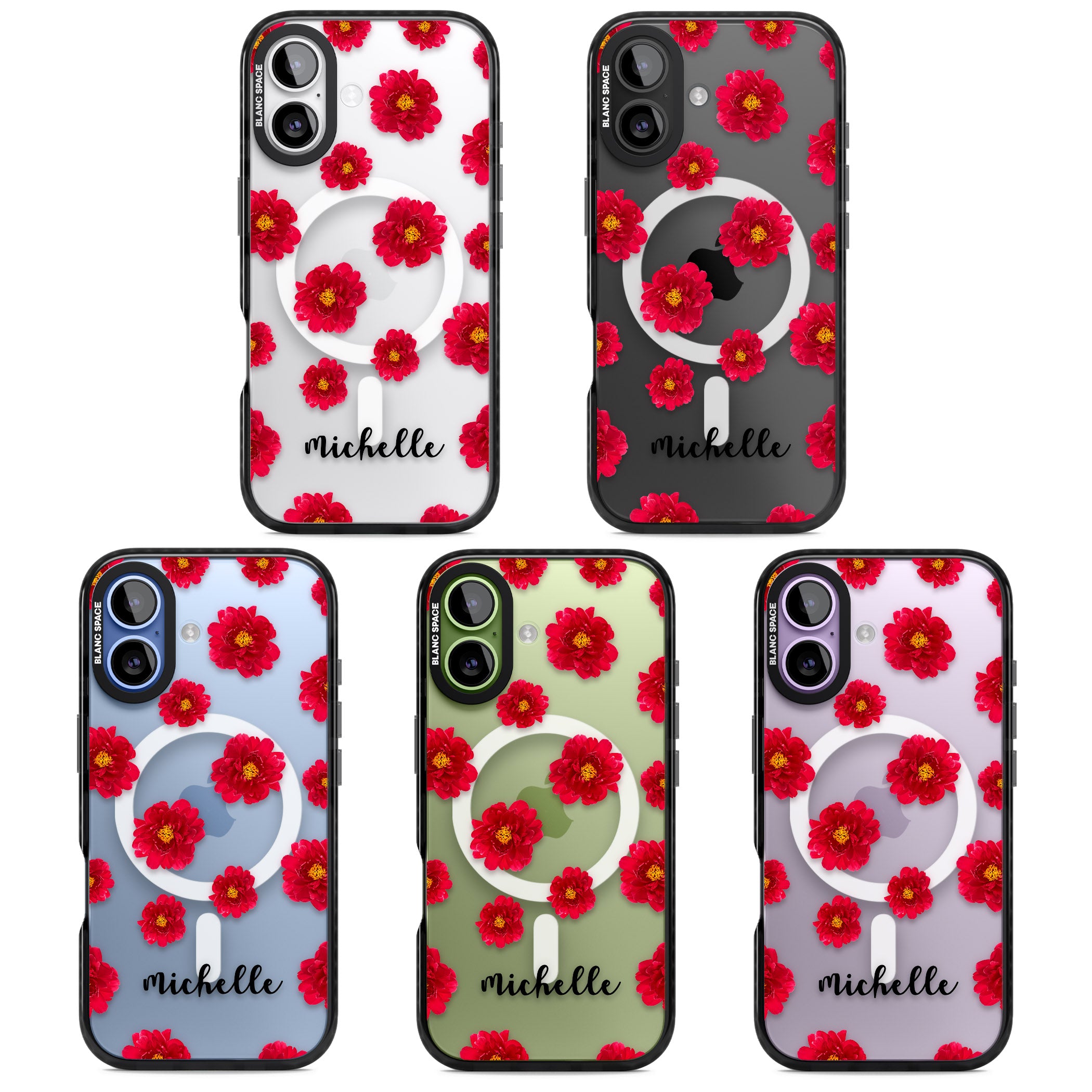 Personalised Red Peonies & Cursive iPhone 17 Impact Pro Black Phone Case APT Impact Protection