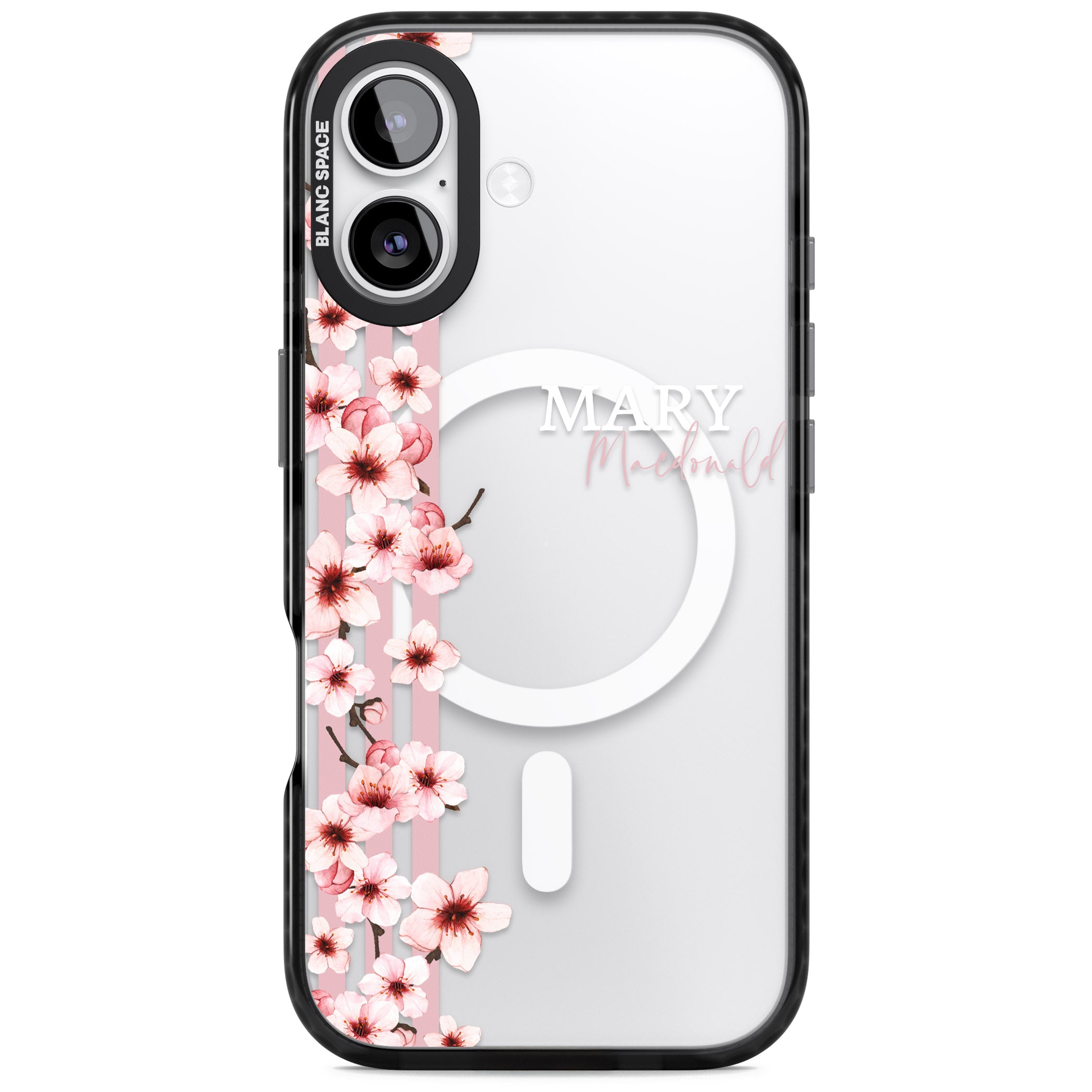 Personalised Cherry Blossom Stripes iPhone 17 Impact Pro Black Phone Case