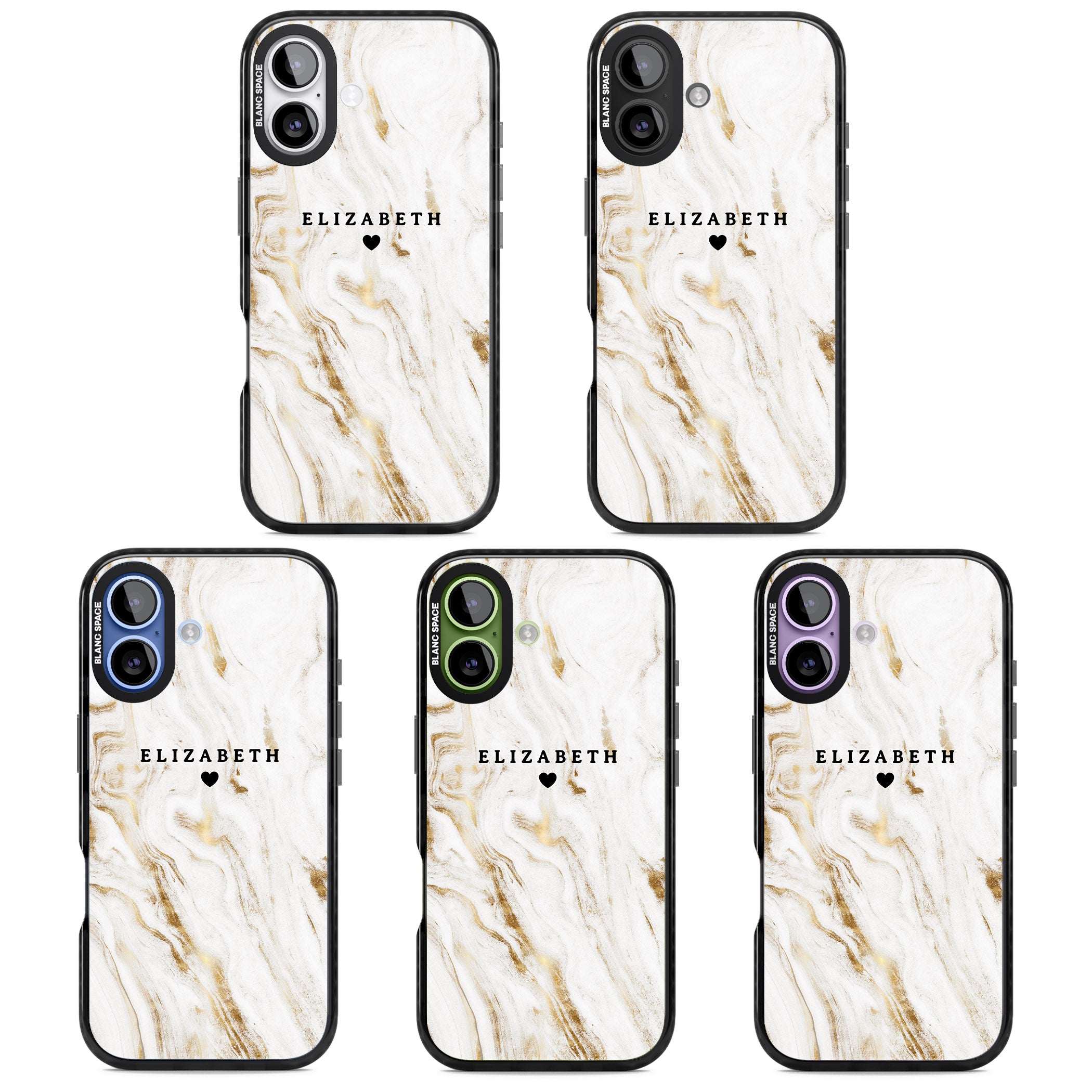 Personalised White & Gold Swirl Marble iPhone 17 Impact Pro Black Phone Case APT Impact Protection