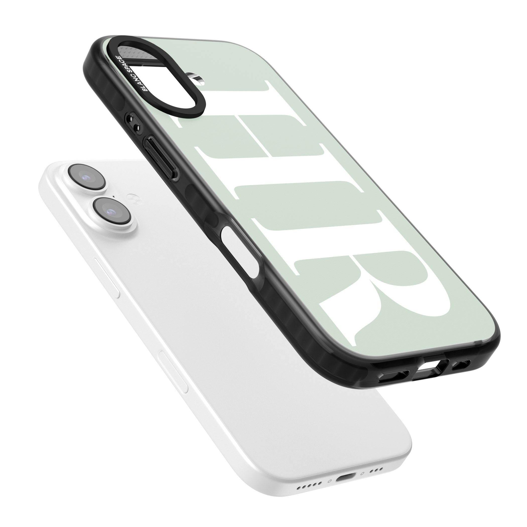 Personalised White & Seafoam Green Letters iPhone 17 Impact Pro Black Phone Case Colours