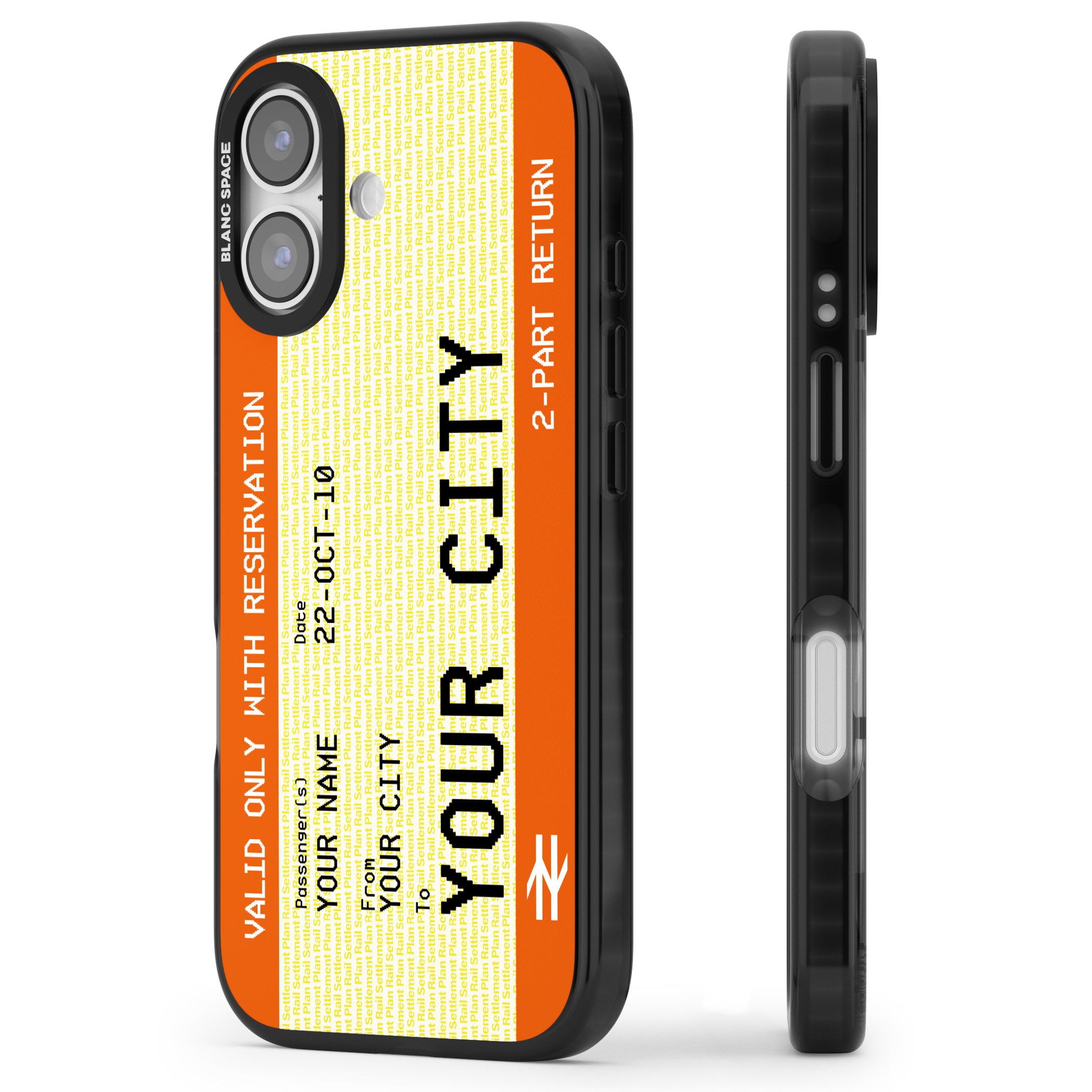 Personalised Create Your Own Train Ticket iPhone 17 Impact Pro Black Phone Case Side Profile