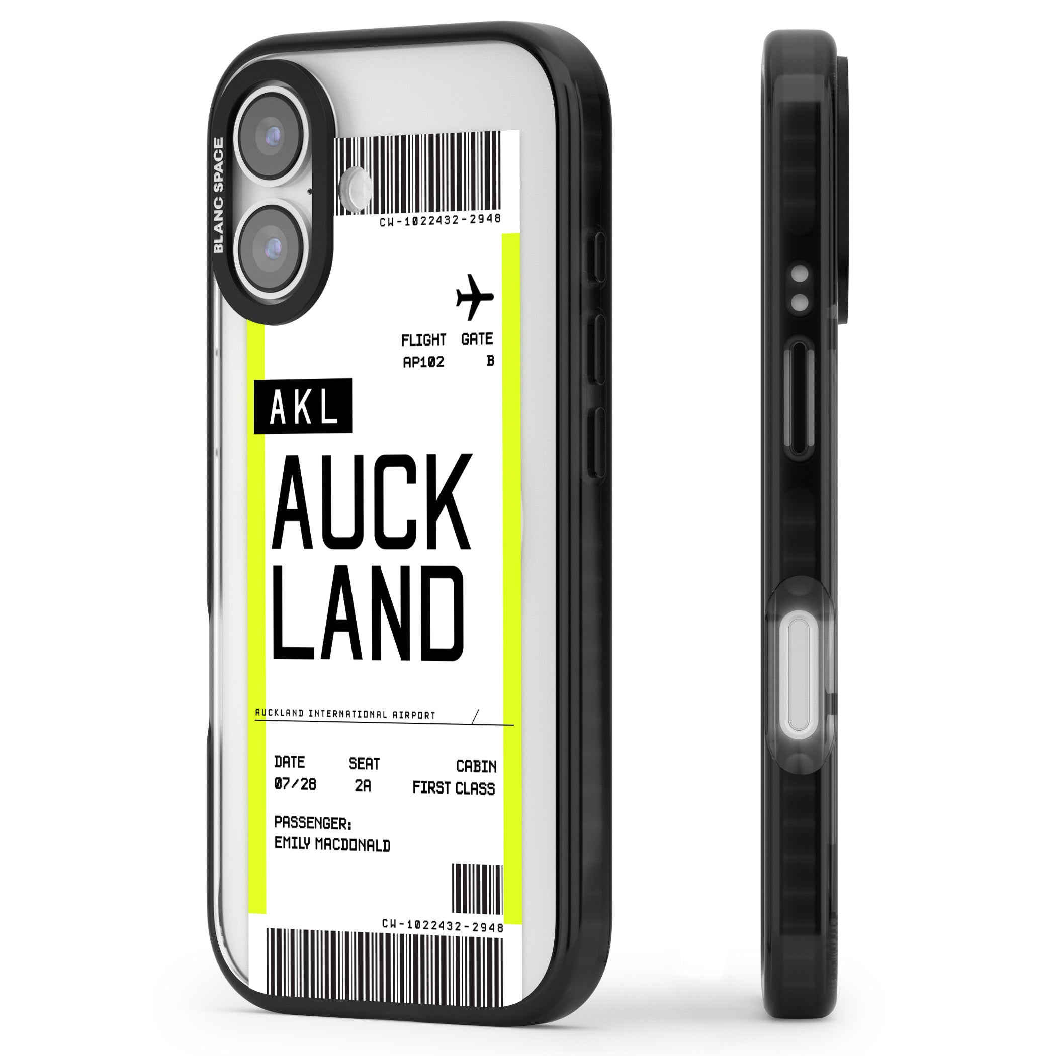 Personalised Auckland Boarding Pass iPhone 17 Impact Pro Black Phone Case Side Profile