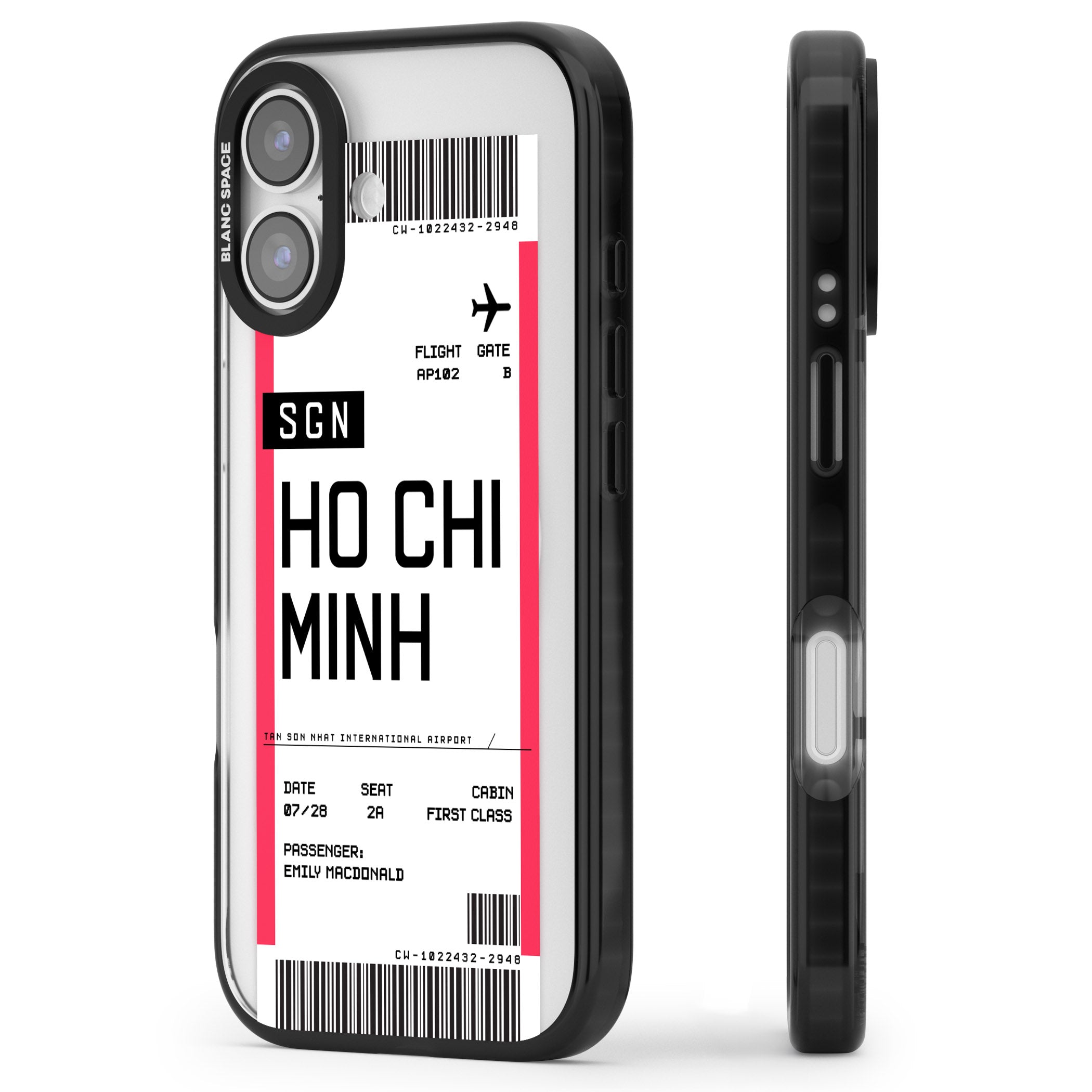 Personalised Ho Chi Minh Boarding Pass iPhone 17 Impact Pro Black Phone Case Side Profile
