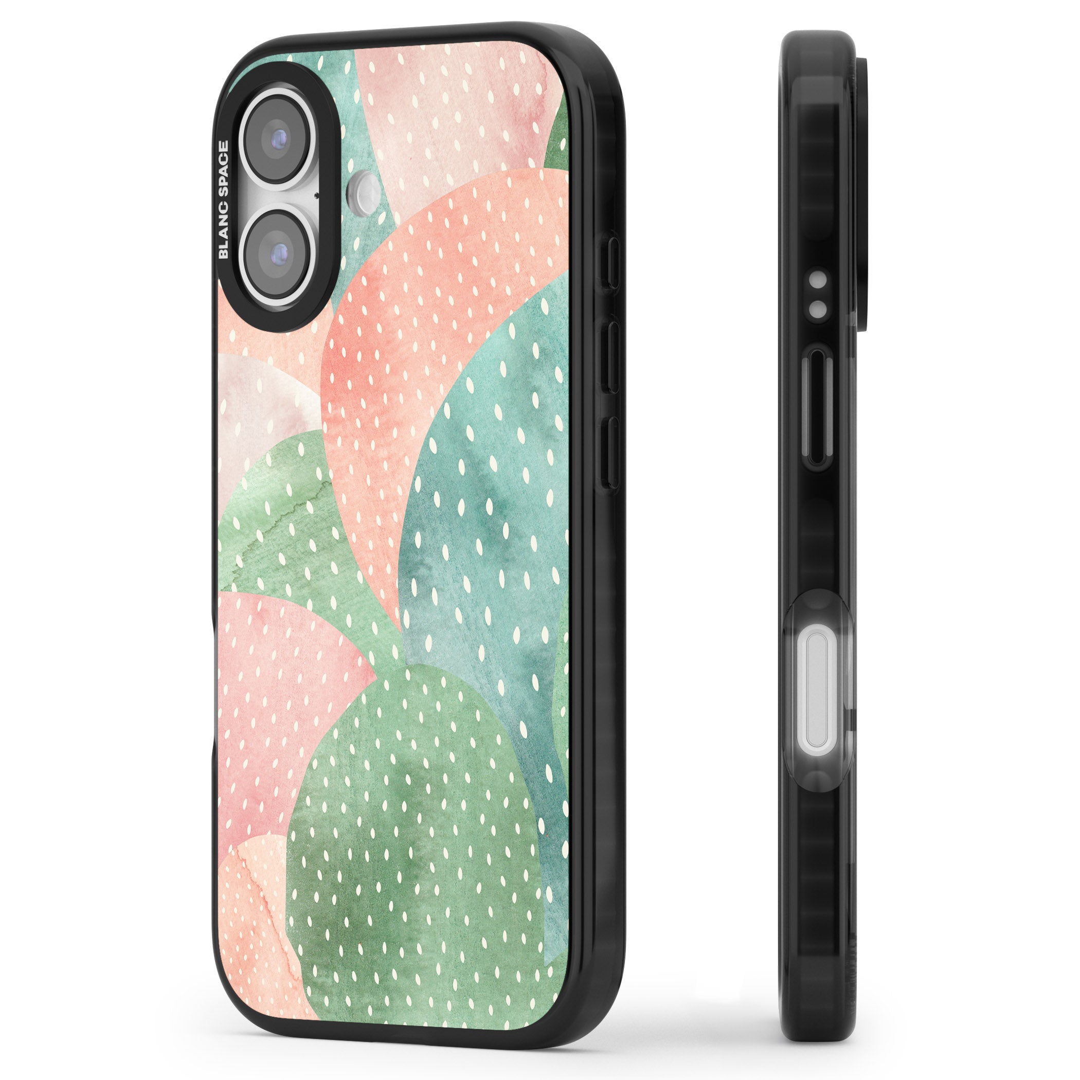 Pastel Cacti Pattern iPhone 17 Impact Pro Black Phone Case Side Profile