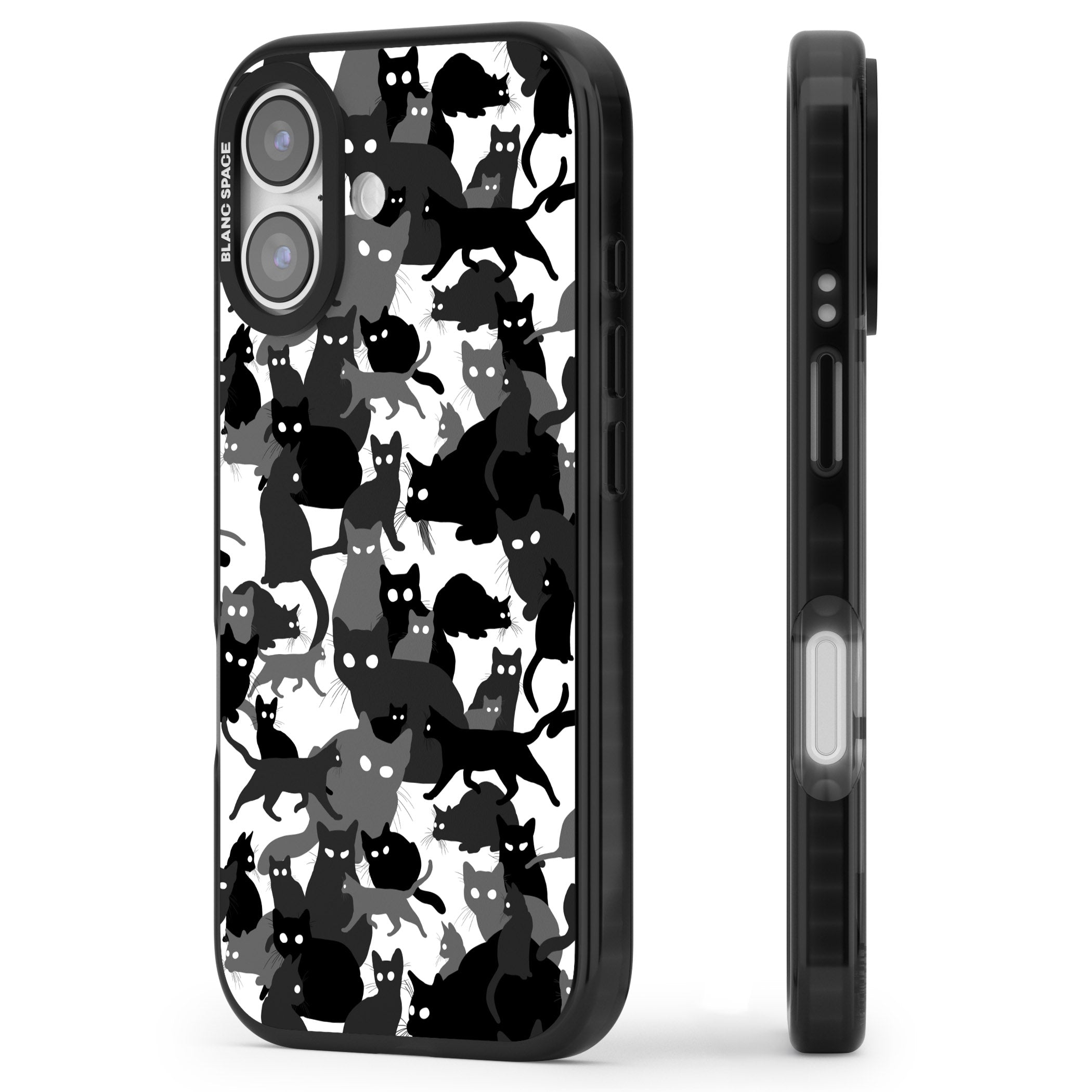 Black & White Cat Camouflage iPhone 17 Impact Pro Black Phone Case Side Profile