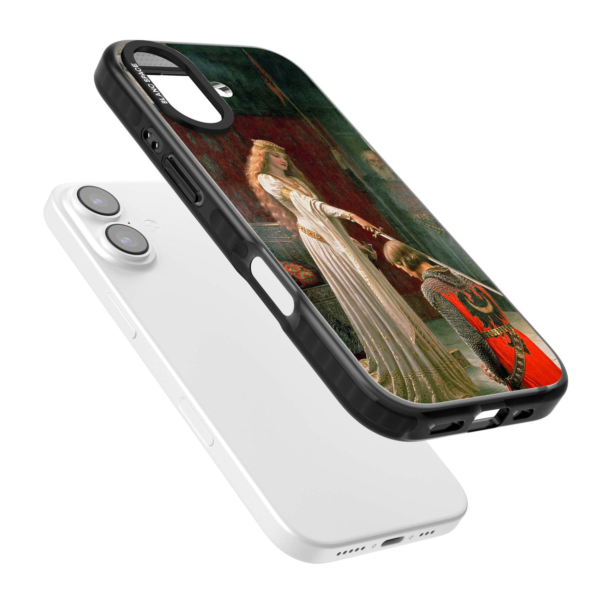 The Accolade renaissance art iPhone case featuring Edmund Blair Leighton's painting of a queen knighting a kneeling knight | Black Impact Magsafe case for iPhone 17