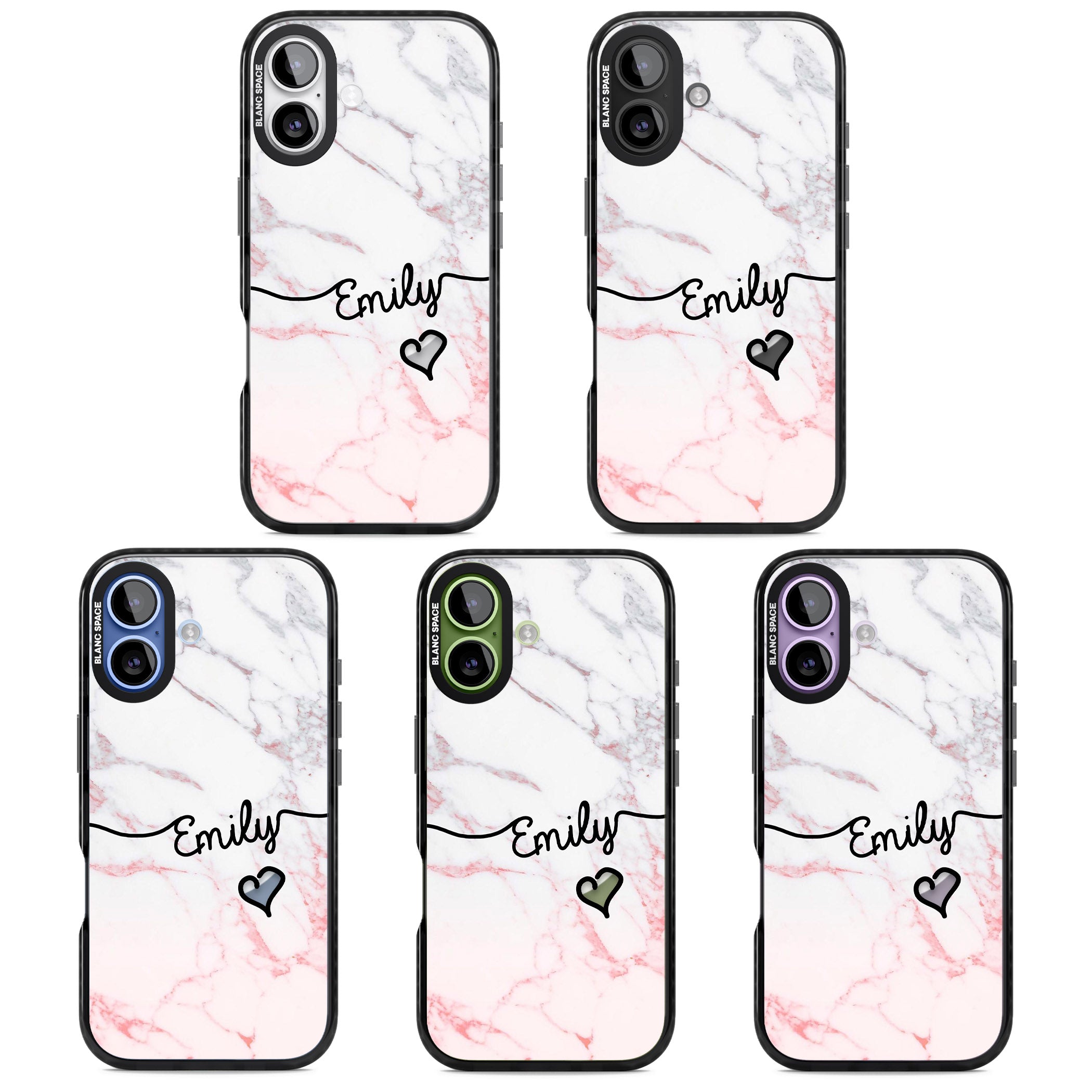 Personalised Pink Fade Marble Heart iPhone 17 Impact Pro Black Phone Case APT Impact Protection
