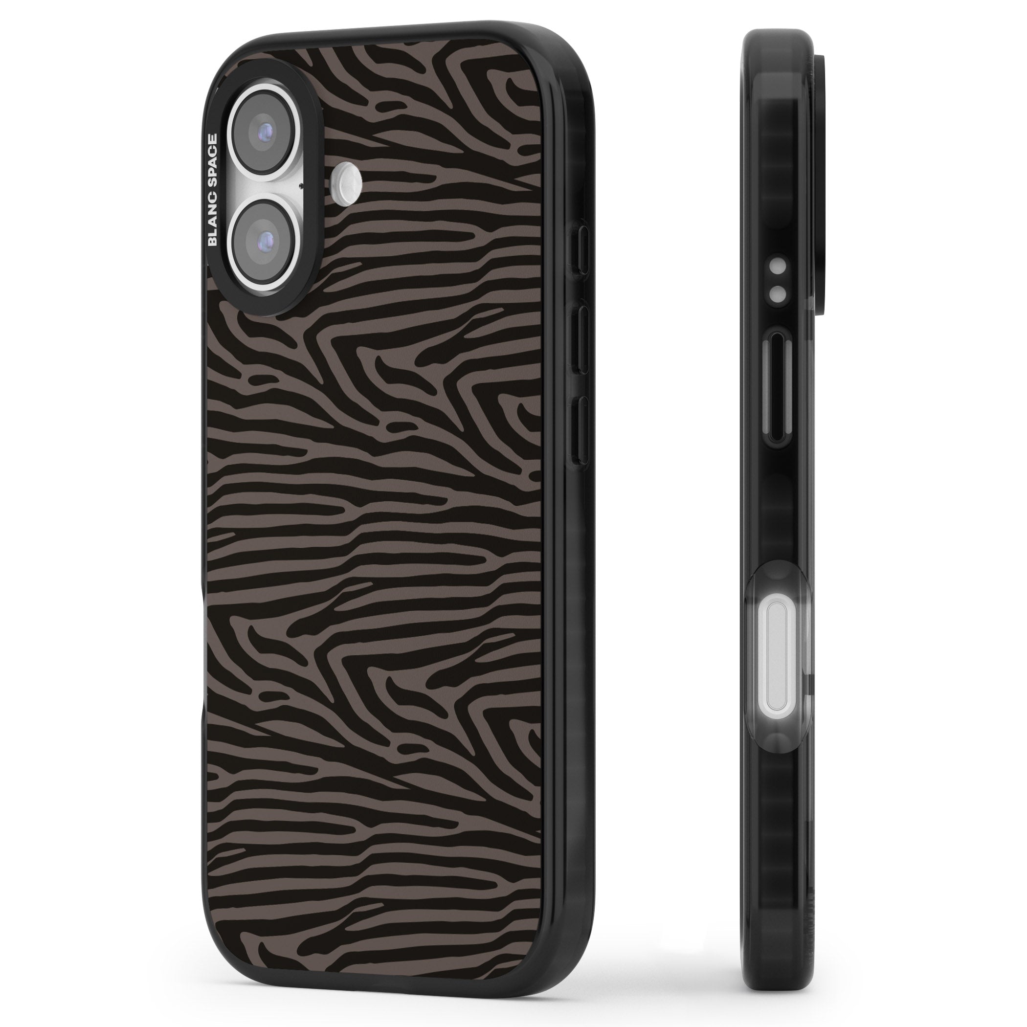 Dark Zebra Print iPhone 17 Impact Pro Black Phone Case Side Profile