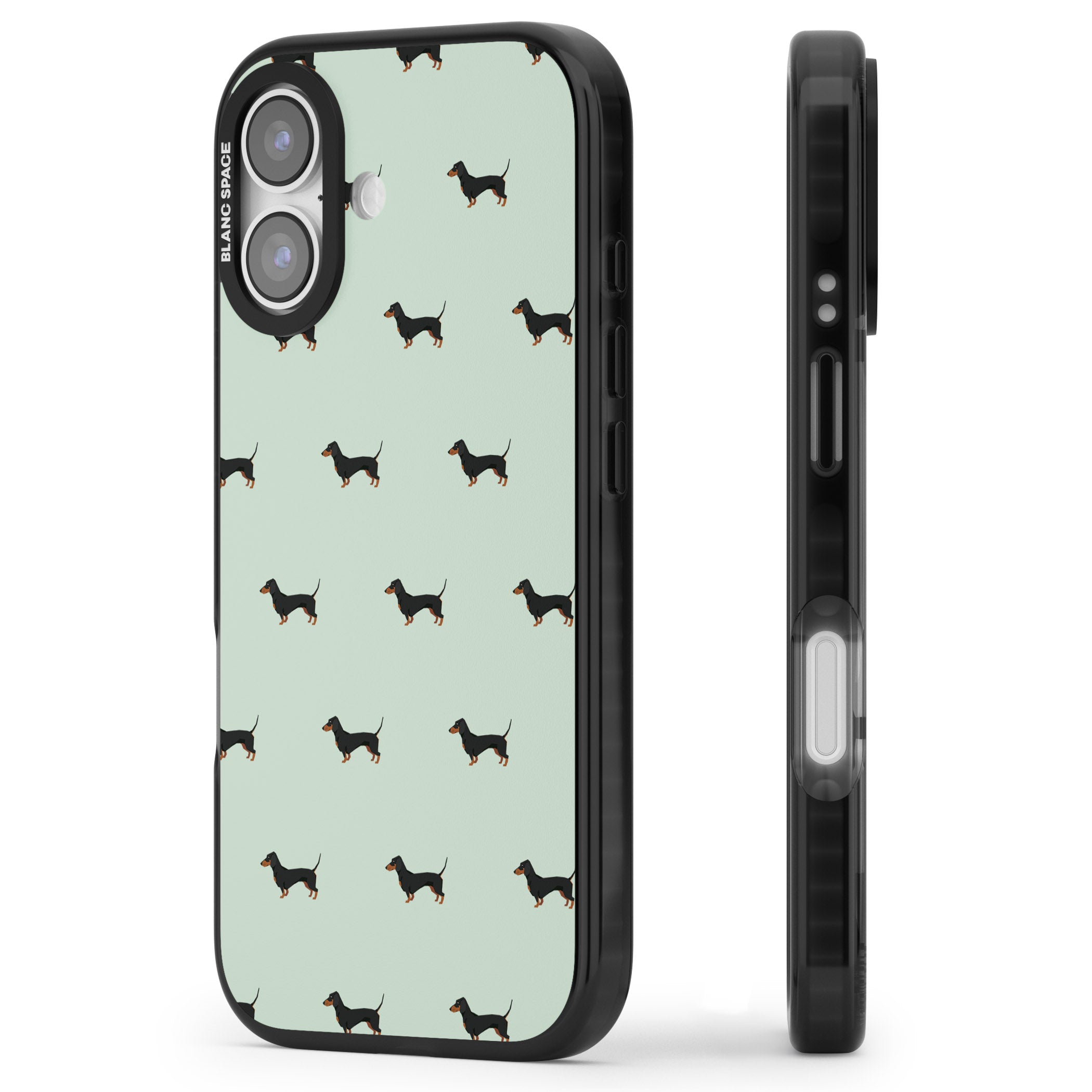 Dachshund Dog Pattern iPhone 17 Impact Pro Black Phone Case Side Profile