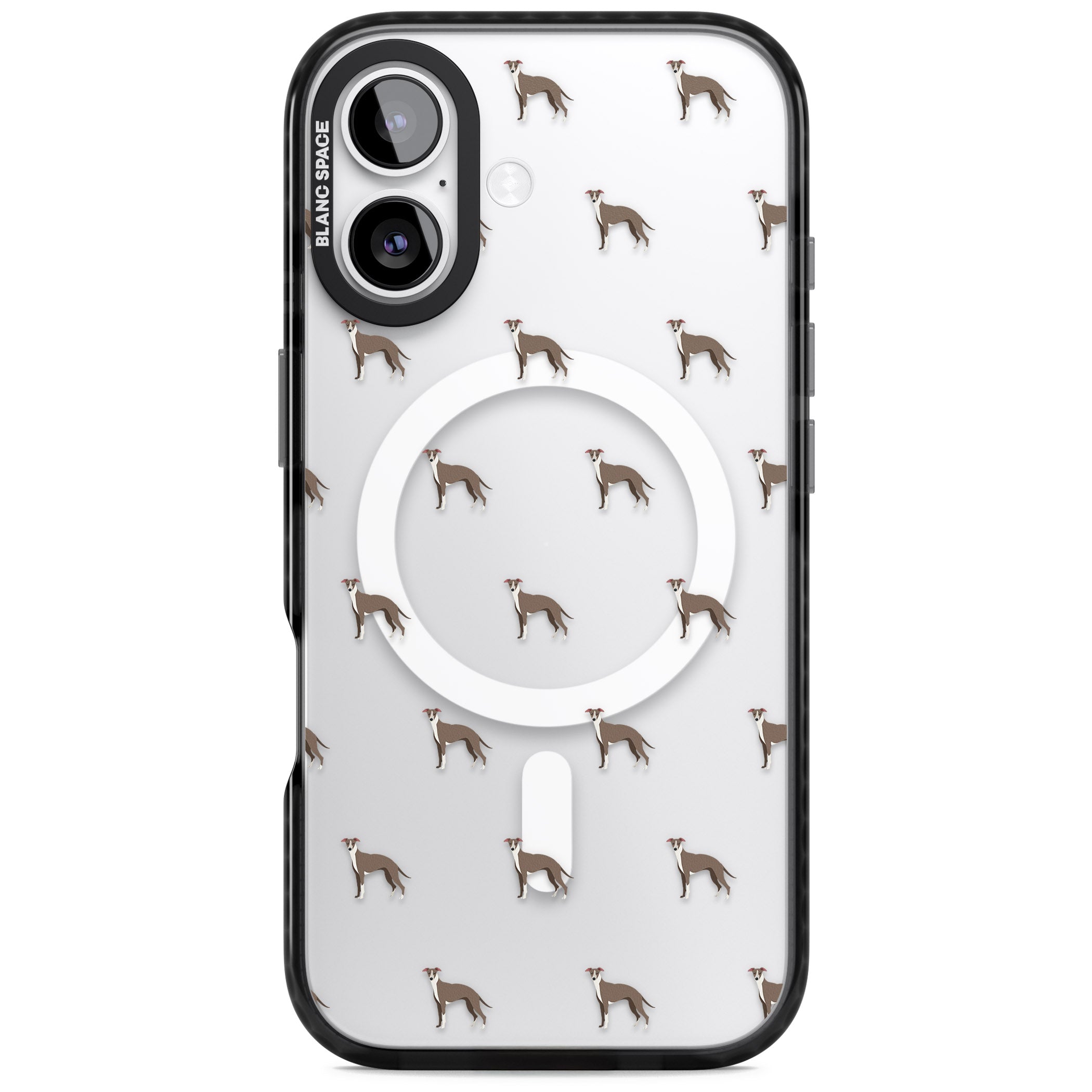 Whippet Dog Pattern Clear iPhone 17 Impact Pro Black Phone Case
