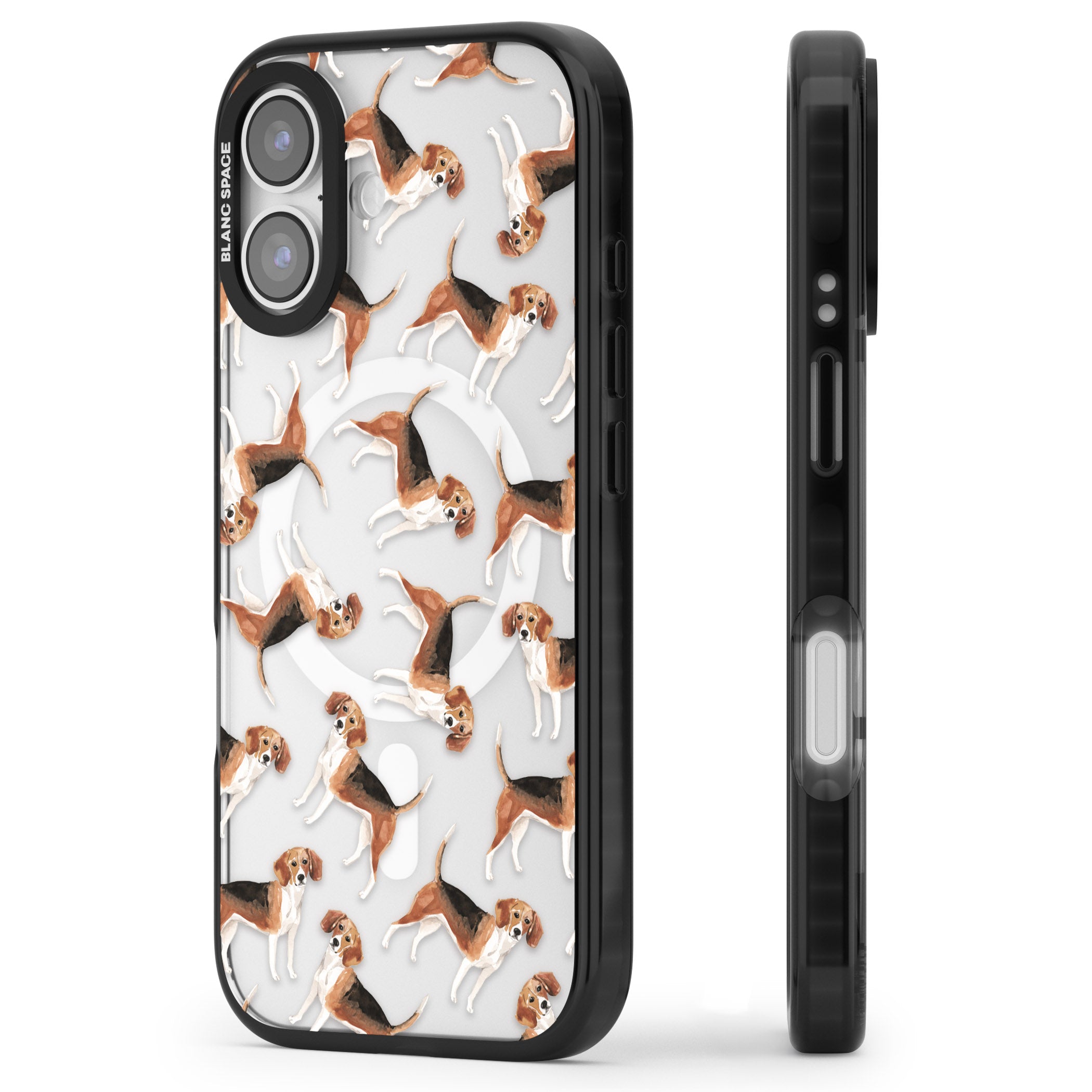 Beagle Watercolor Pattern iPhone 17 Impact Pro Black Phone Case Side Profile