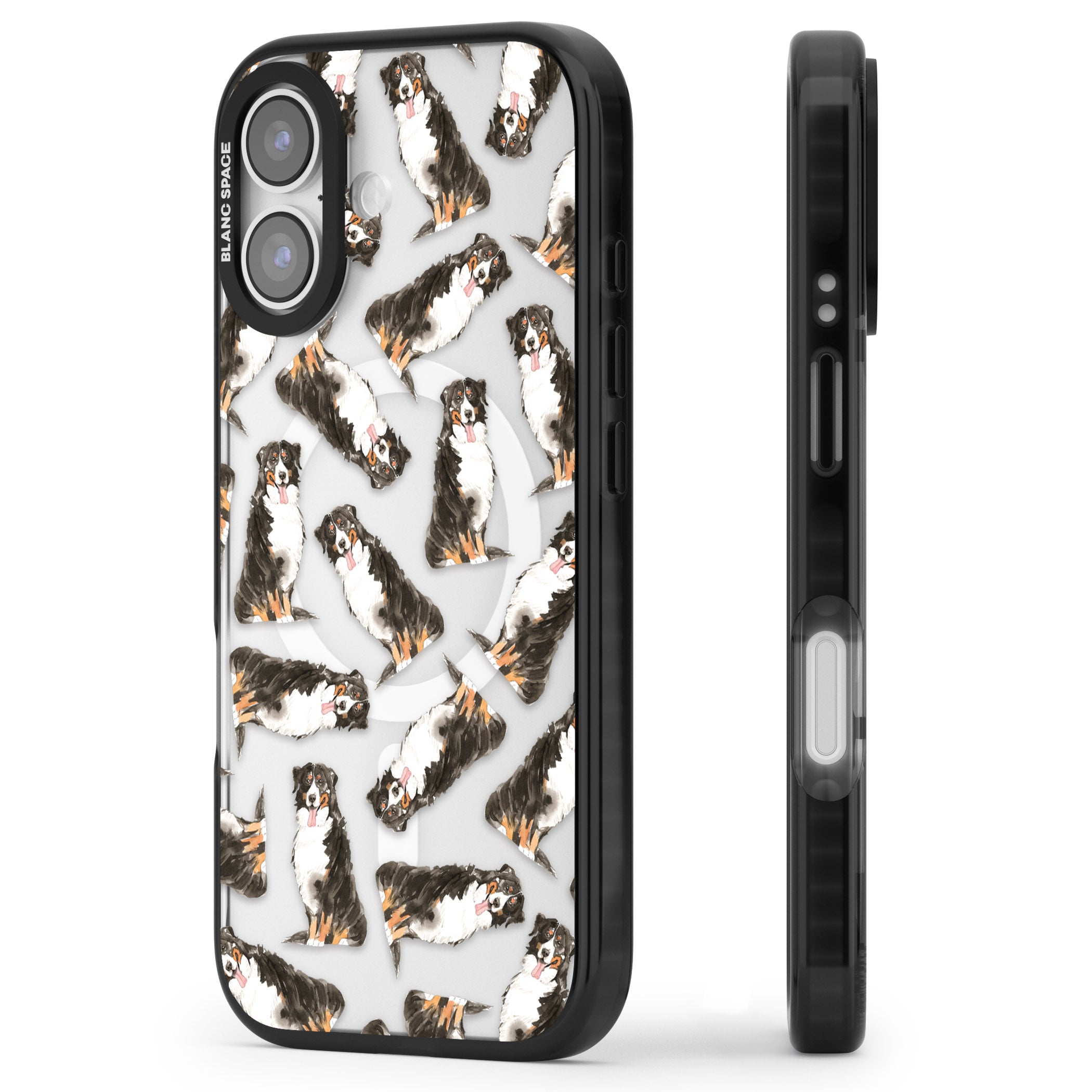 Bernese Mountain Dog Pattern iPhone 17 Impact Pro Black Phone Case Side Profile