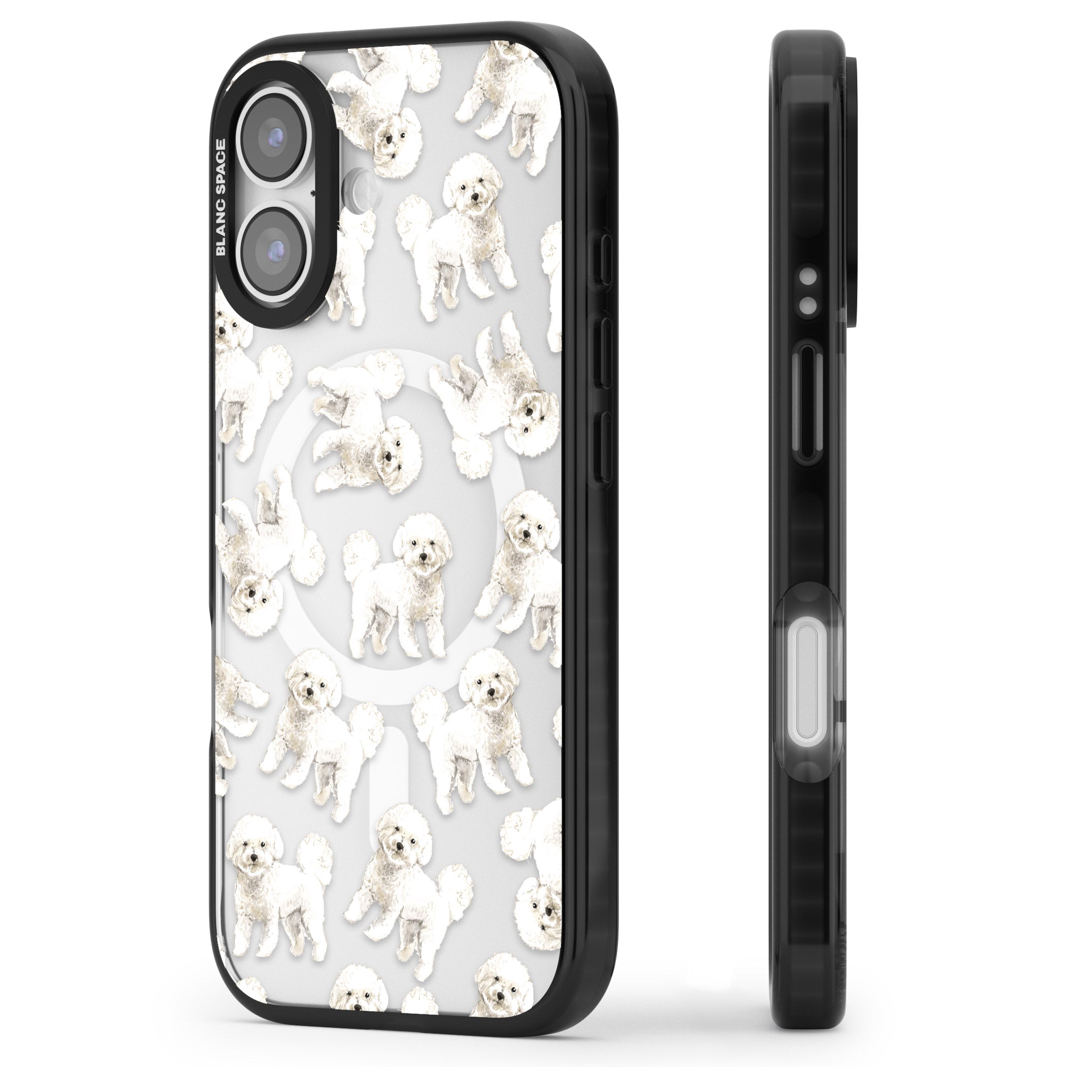 Bichon Frise Watercolor iPhone 17 Impact Pro Black Phone Case Side Profile