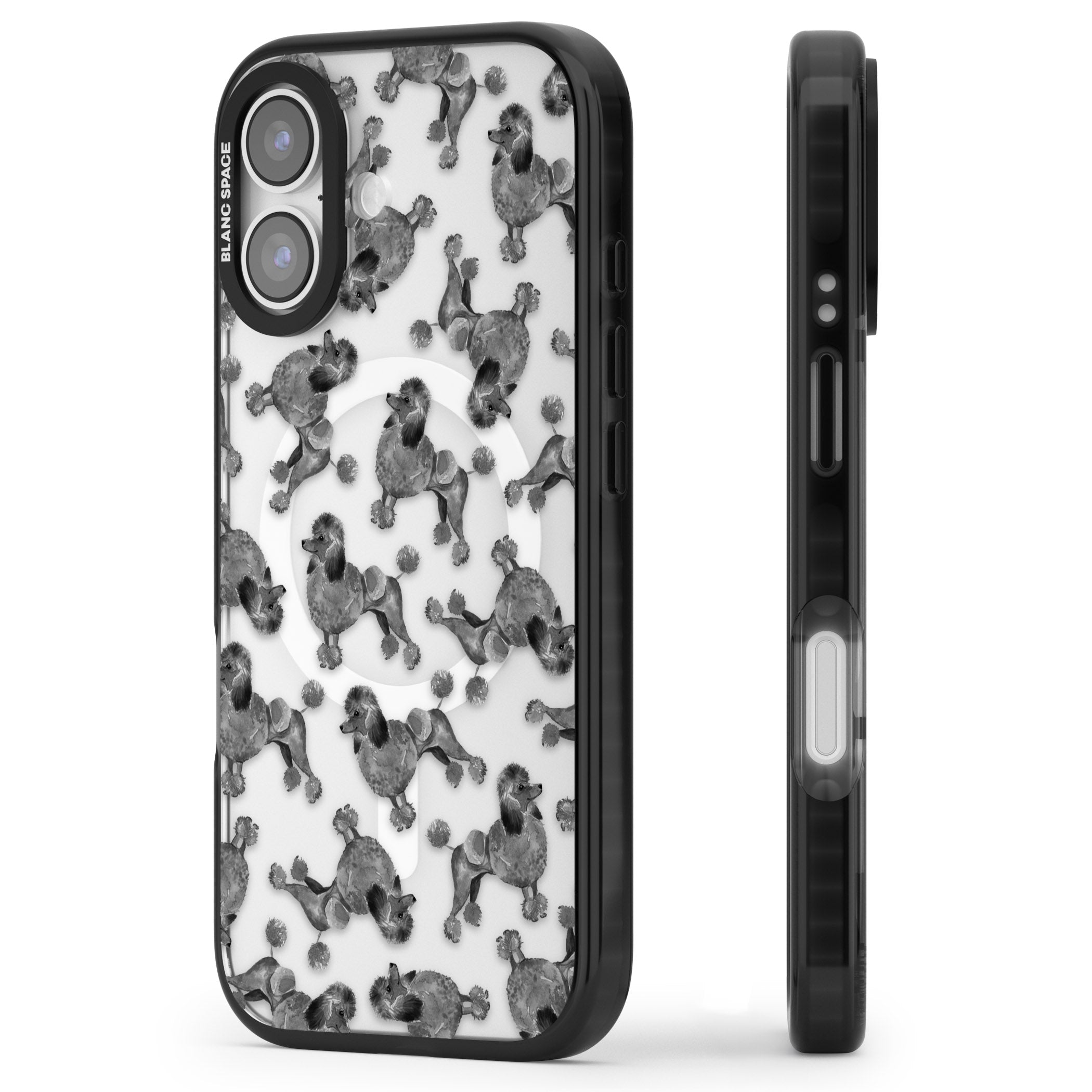 Poodle Pattern iPhone 17 Impact Pro Black Phone Case Side Profile