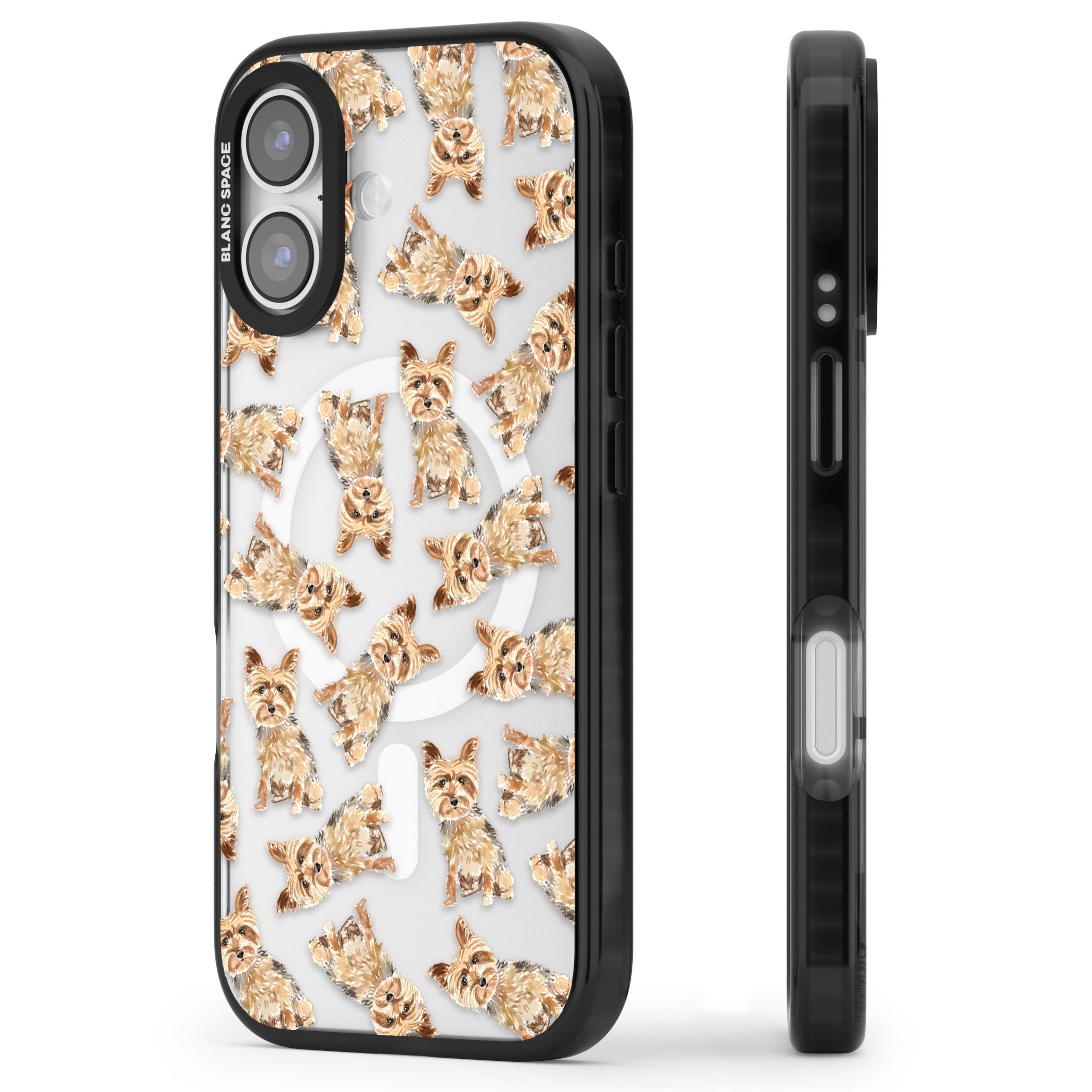 Yorkshire Terrier Dog Pattern iPhone 17 Impact Pro Black Phone Case Side Profile