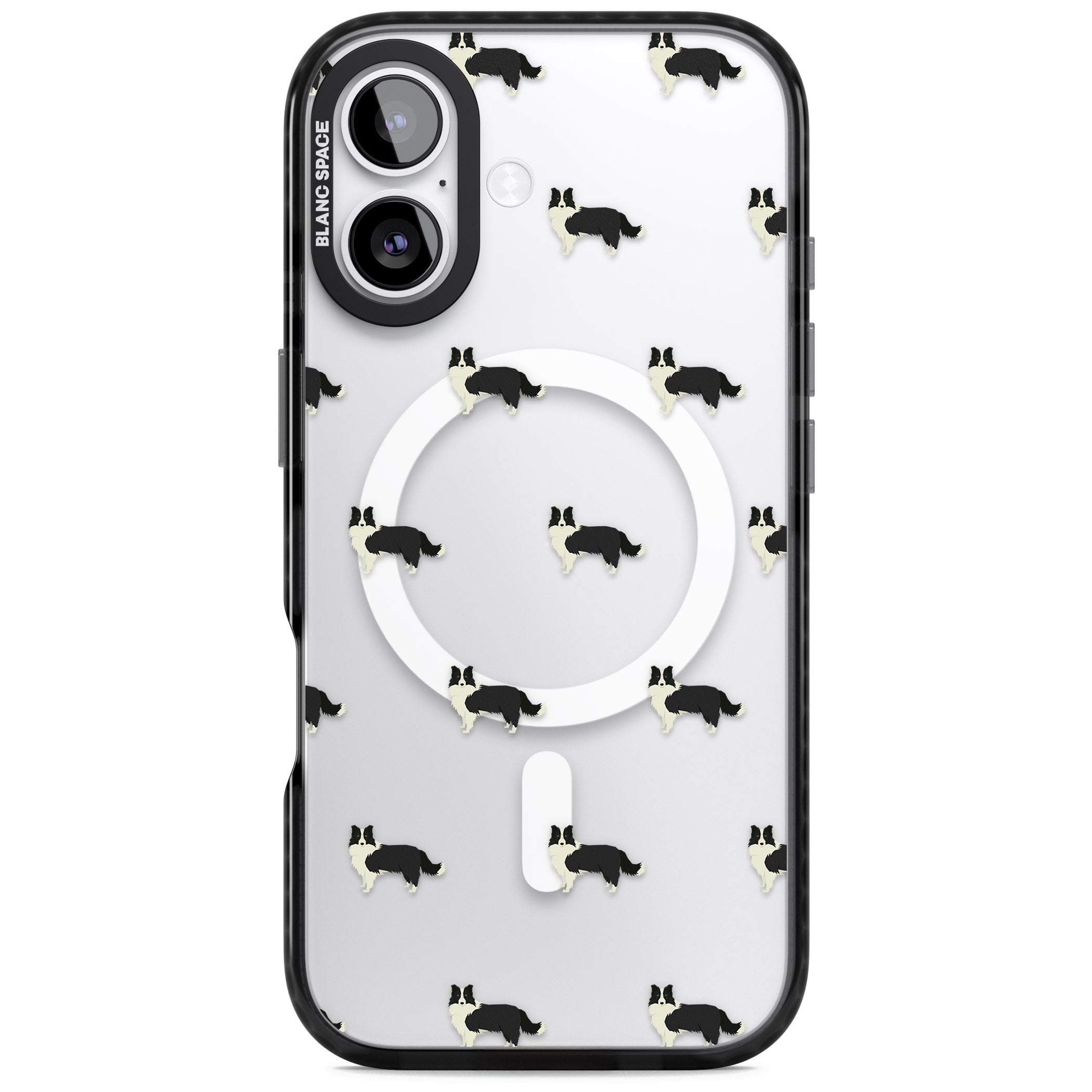 Border Collie Pattern Clear iPhone 17 Impact Pro Black Phone Case