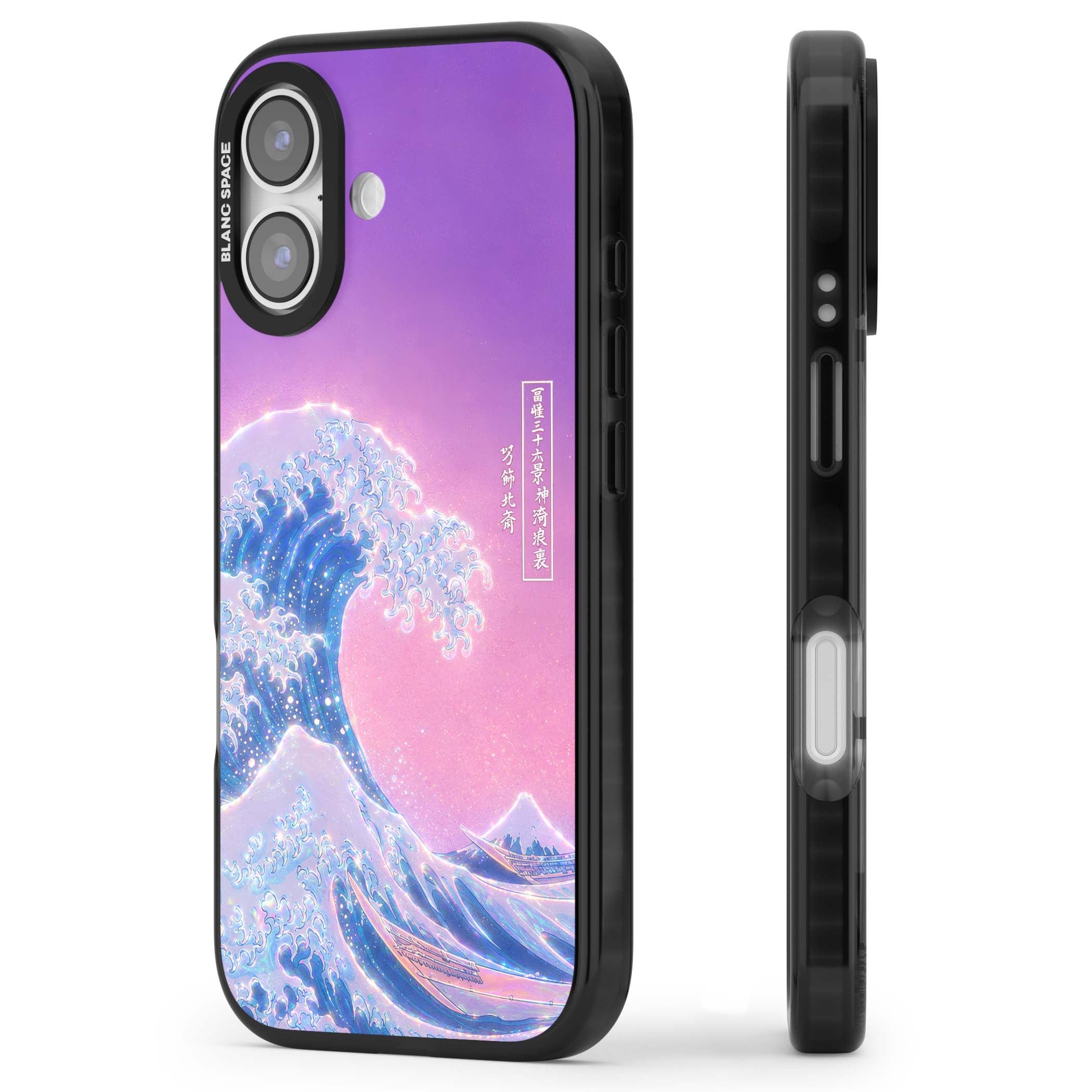 The Great Opal Wave Japanese iPhone case featuring Hokusai's great wave in iridescent pastels with lilac sky and Mou | Black Impact Magsafe case for iPhone 17