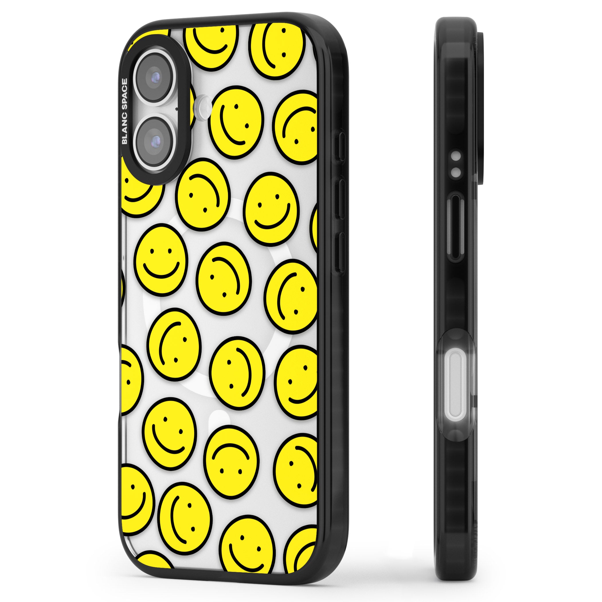 Smiley Face Pattern iPhone 17 Impact Pro Black Phone Case Side Profile