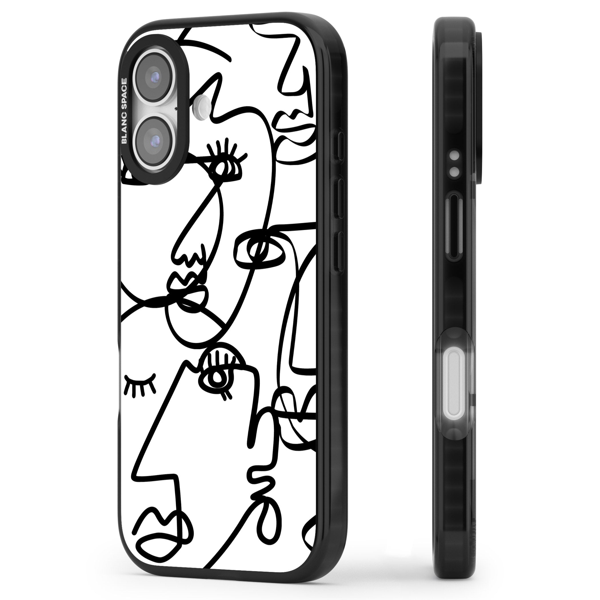 Abstract Line Art Black White iPhone 17 Impact Pro Black Phone Case Side Profile
