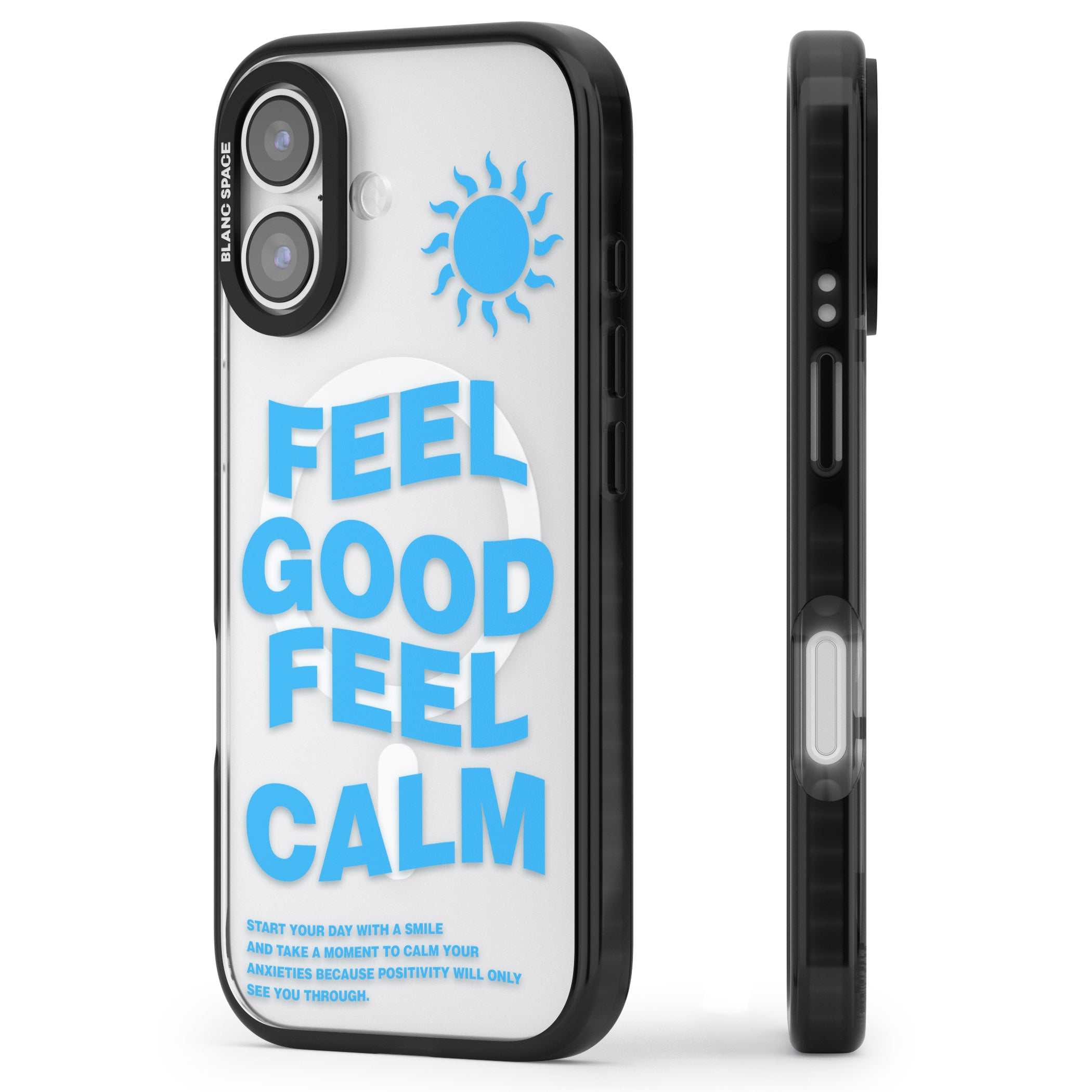Feel Good Feel Calm (Blue) iPhone 17 Impact Pro Black Phone Case Side Profile