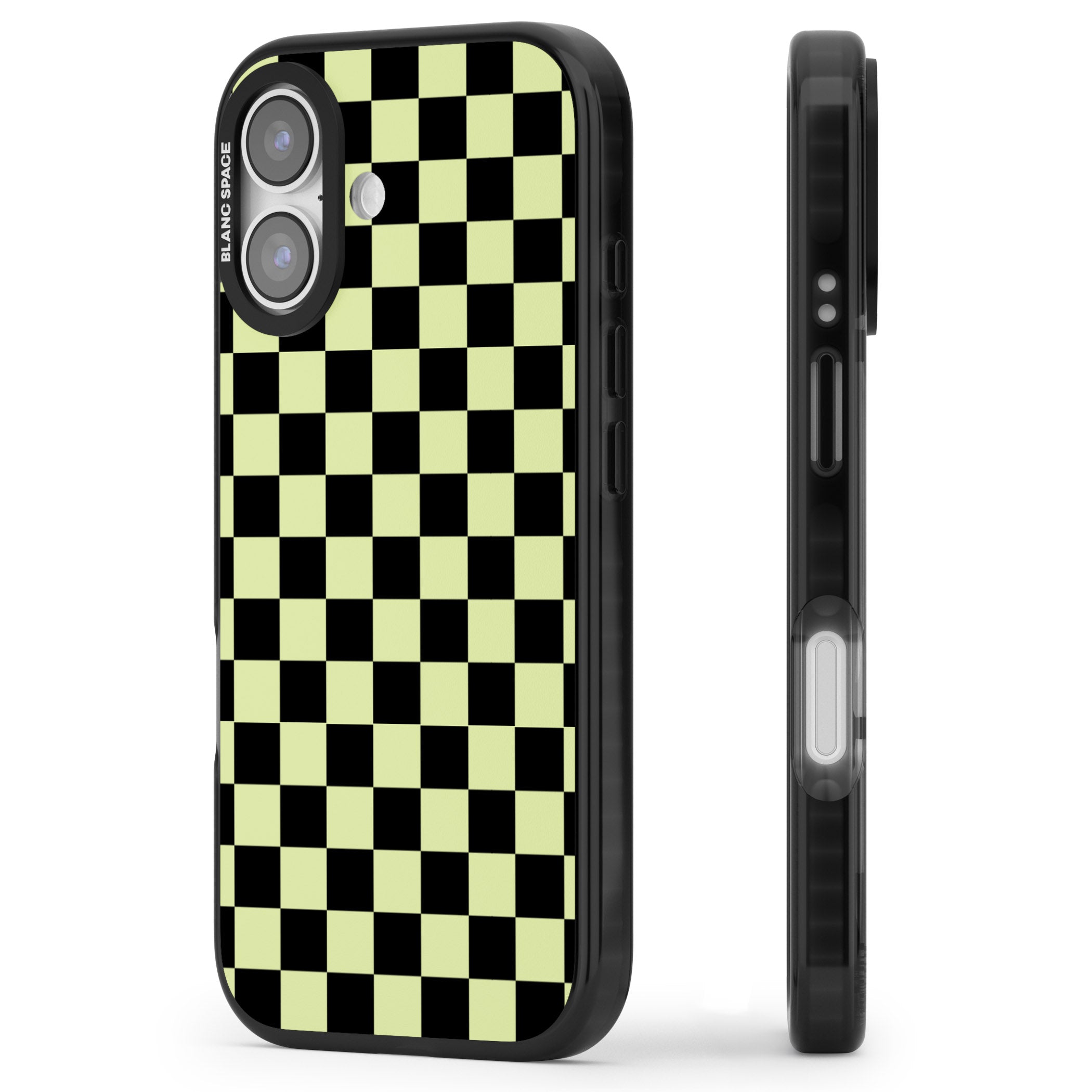 Black & Lime Check iPhone 17 Impact Pro Black Phone Case Side Profile
