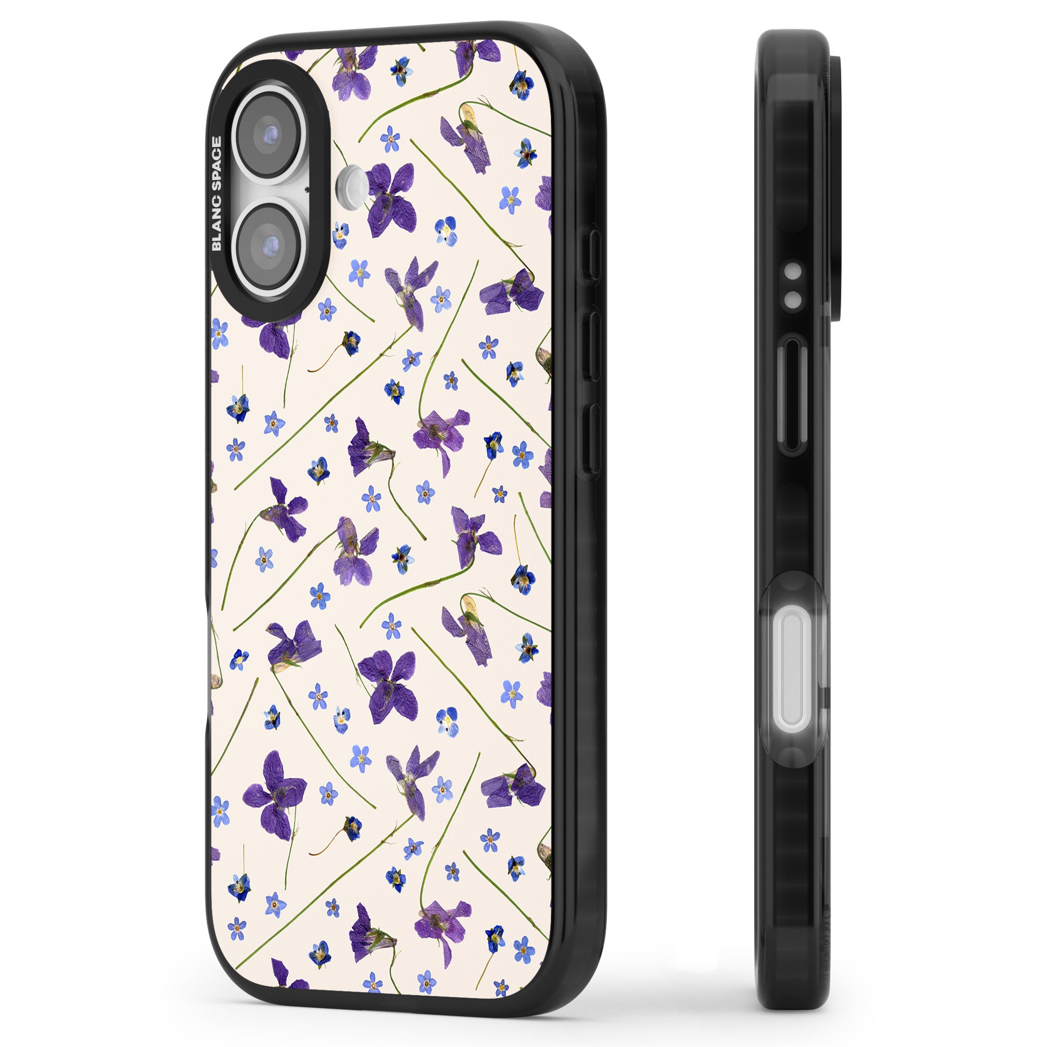 Violet Floral Dream Cream iPhone 17 Impact Pro Black Phone Case Side Profile