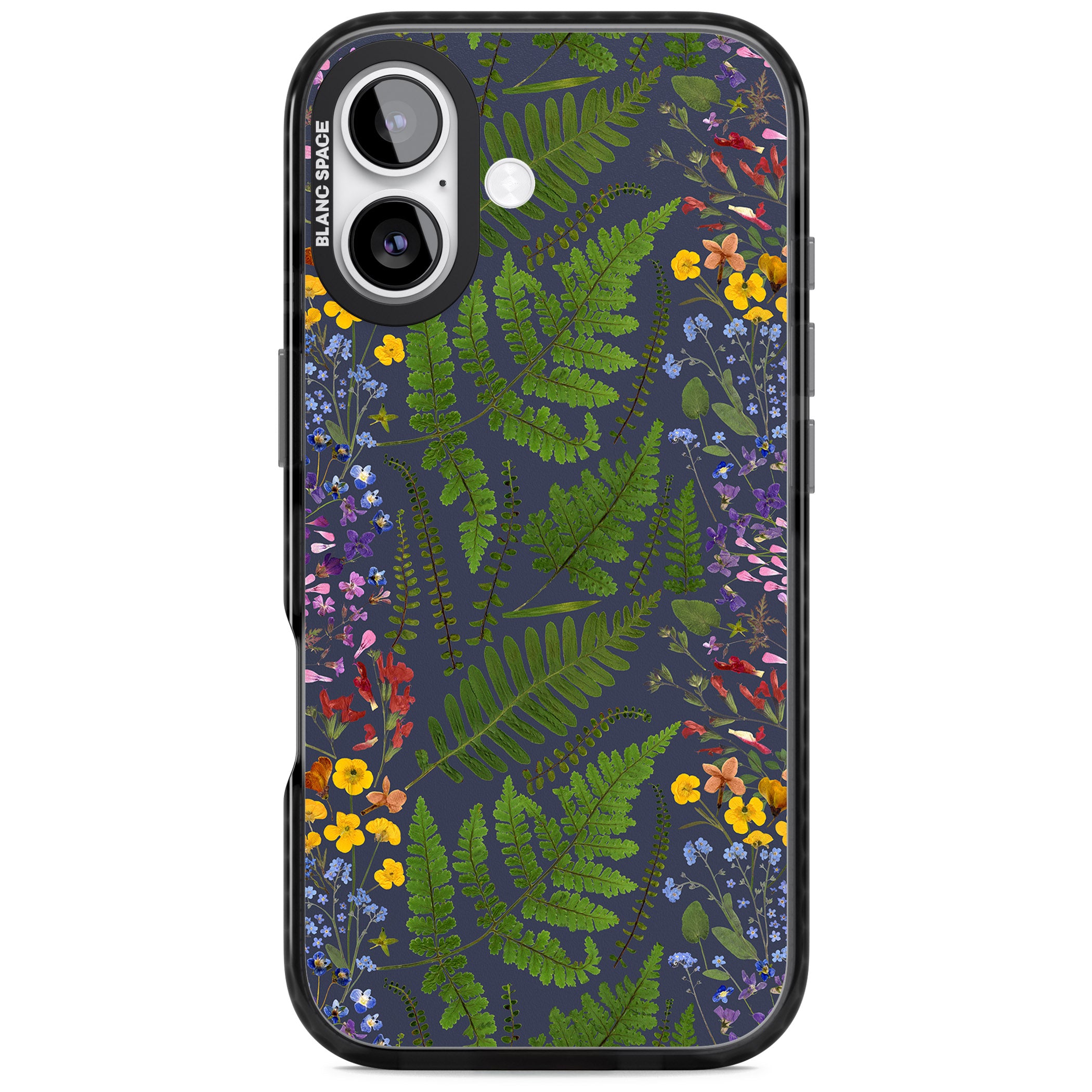 Busy Floral And Fern Design Navy iPhone 17 Impact Pro Black Phone Case