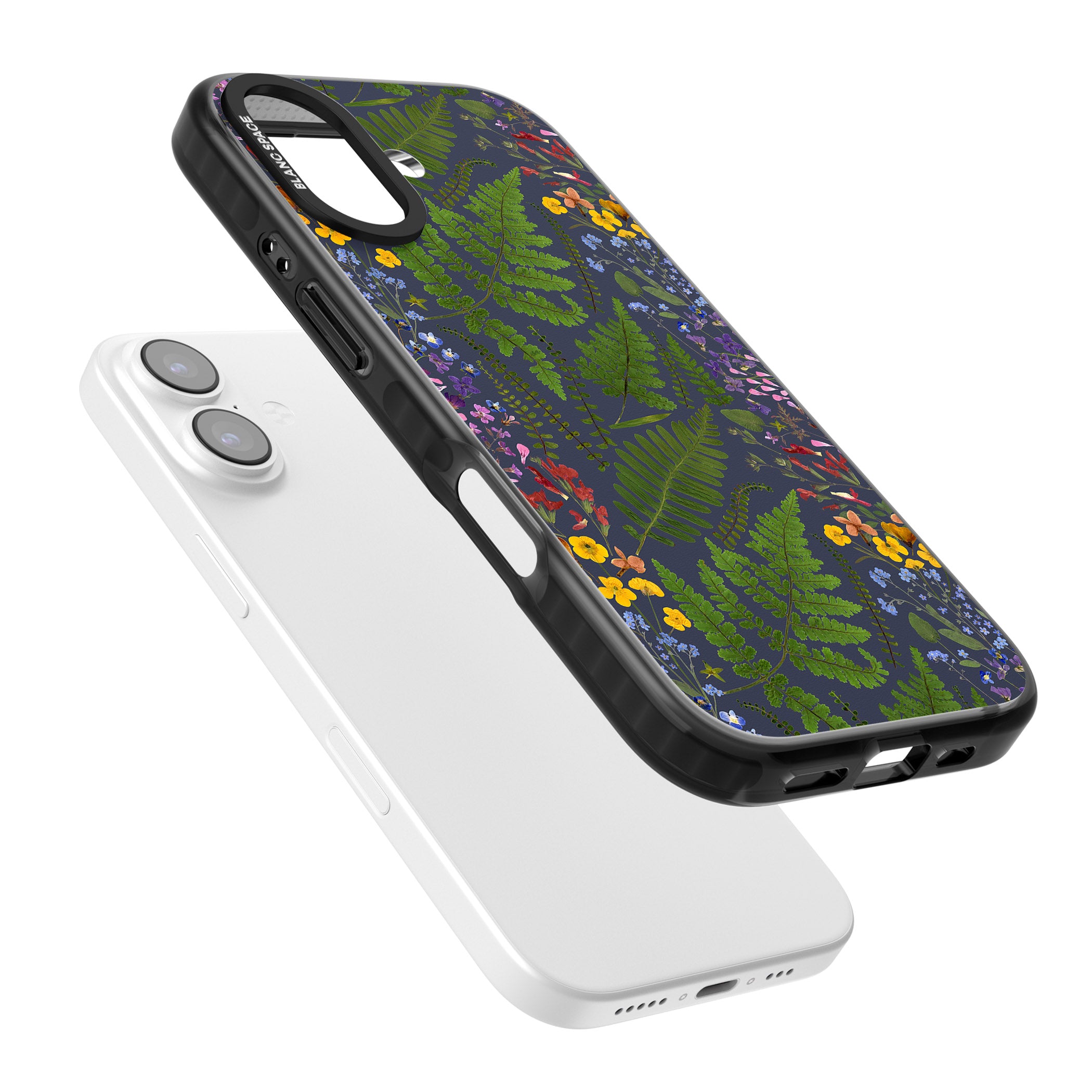 Busy Floral And Fern Design Navy iPhone 17 Impact Pro Black Phone Case Colours