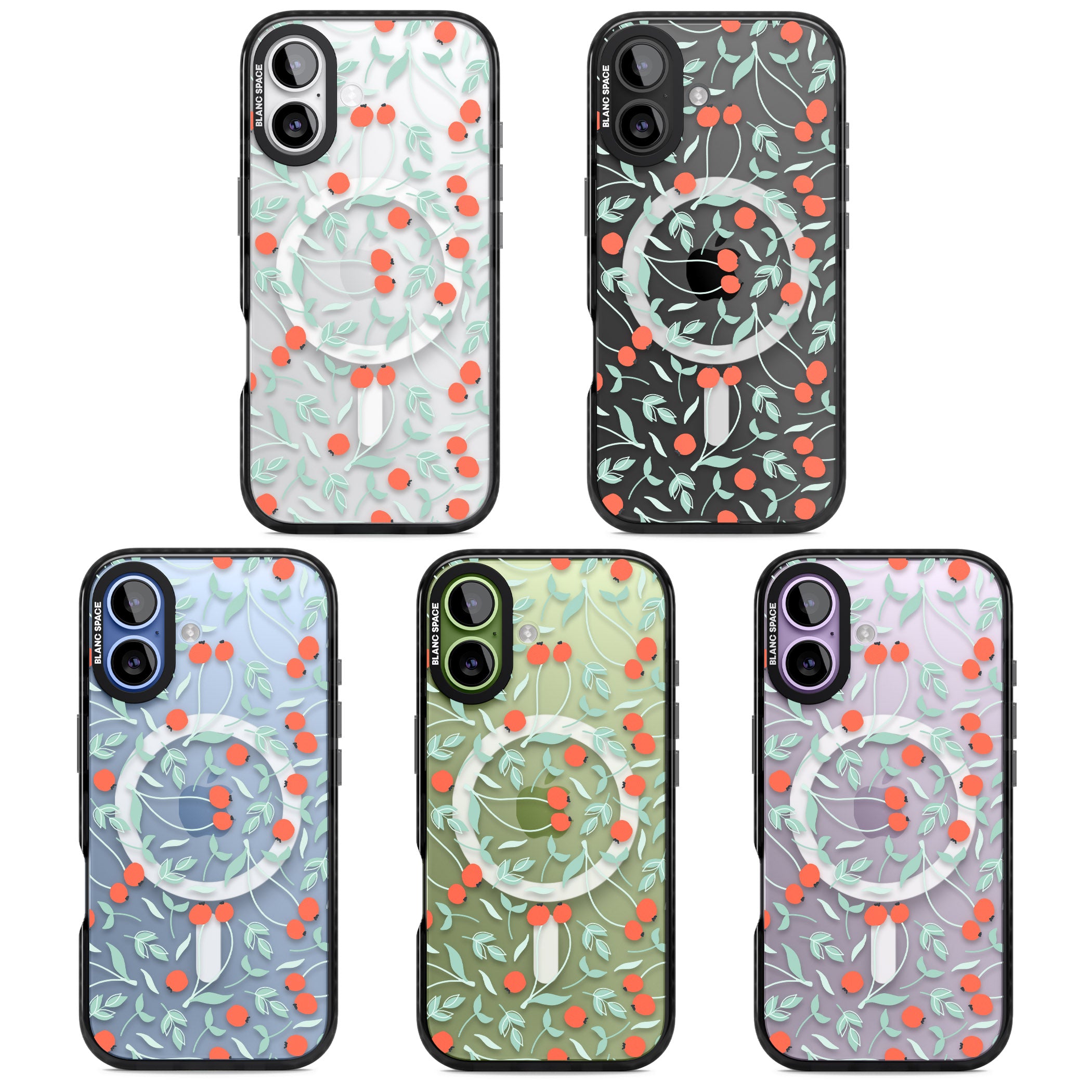 Red Berries Floral iPhone 17 Impact Pro Black Phone Case APT Impact Protection