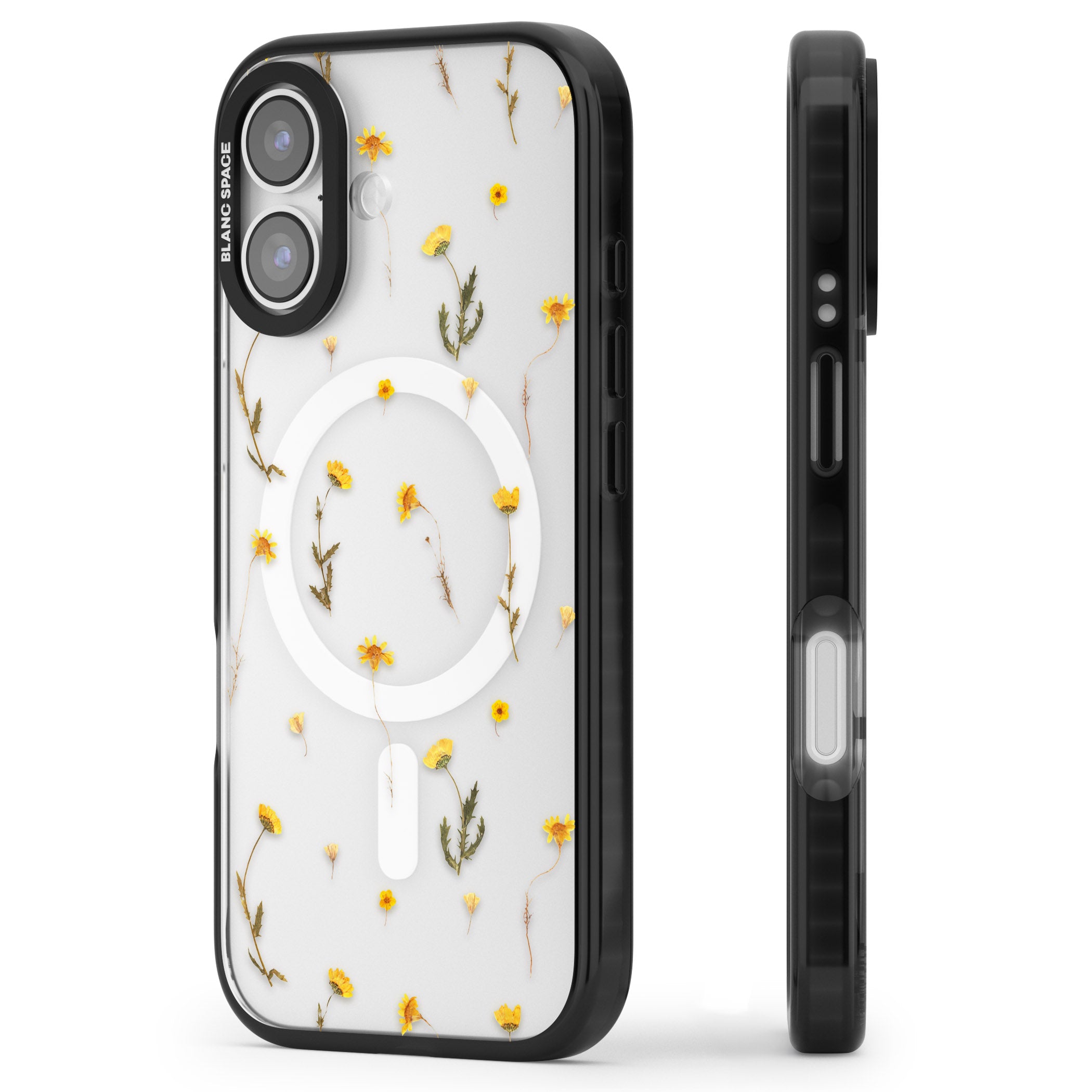 Yellow Wildflower iPhone 17 Impact Pro Black Phone Case Side Profile
