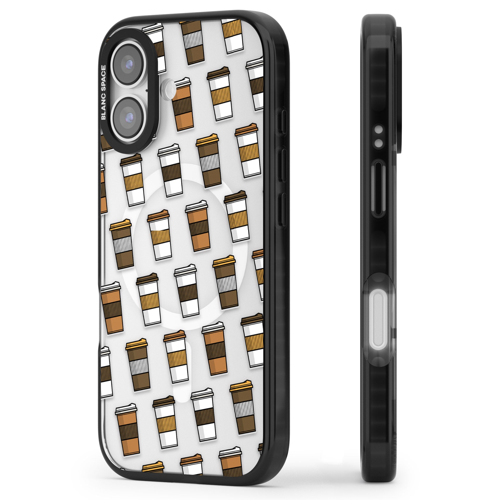 Coffee Cup Pattern iPhone 17 Impact Pro Black Phone Case Side Profile