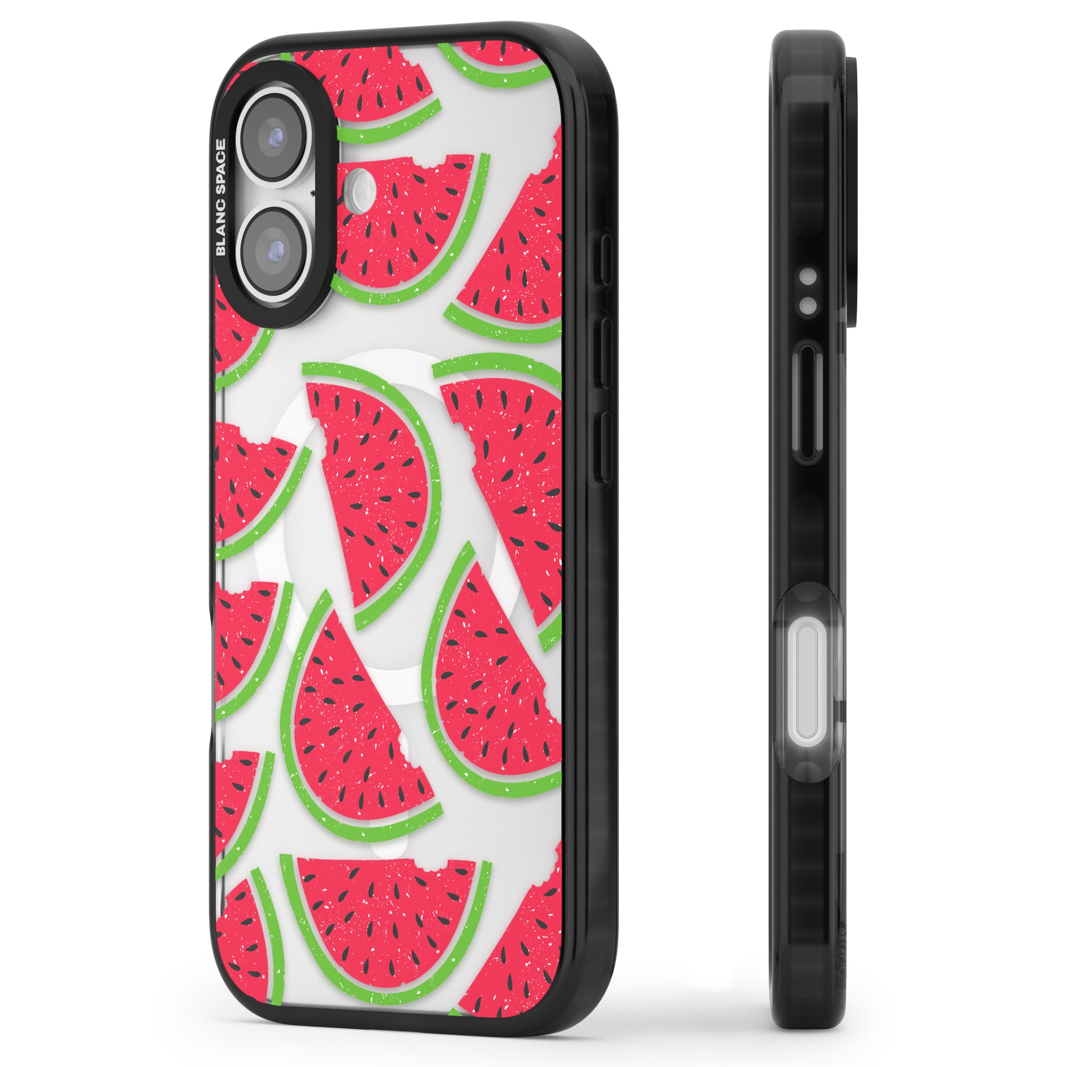 Watermelon Pattern iPhone 17 Impact Pro Black Phone Case Side Profile